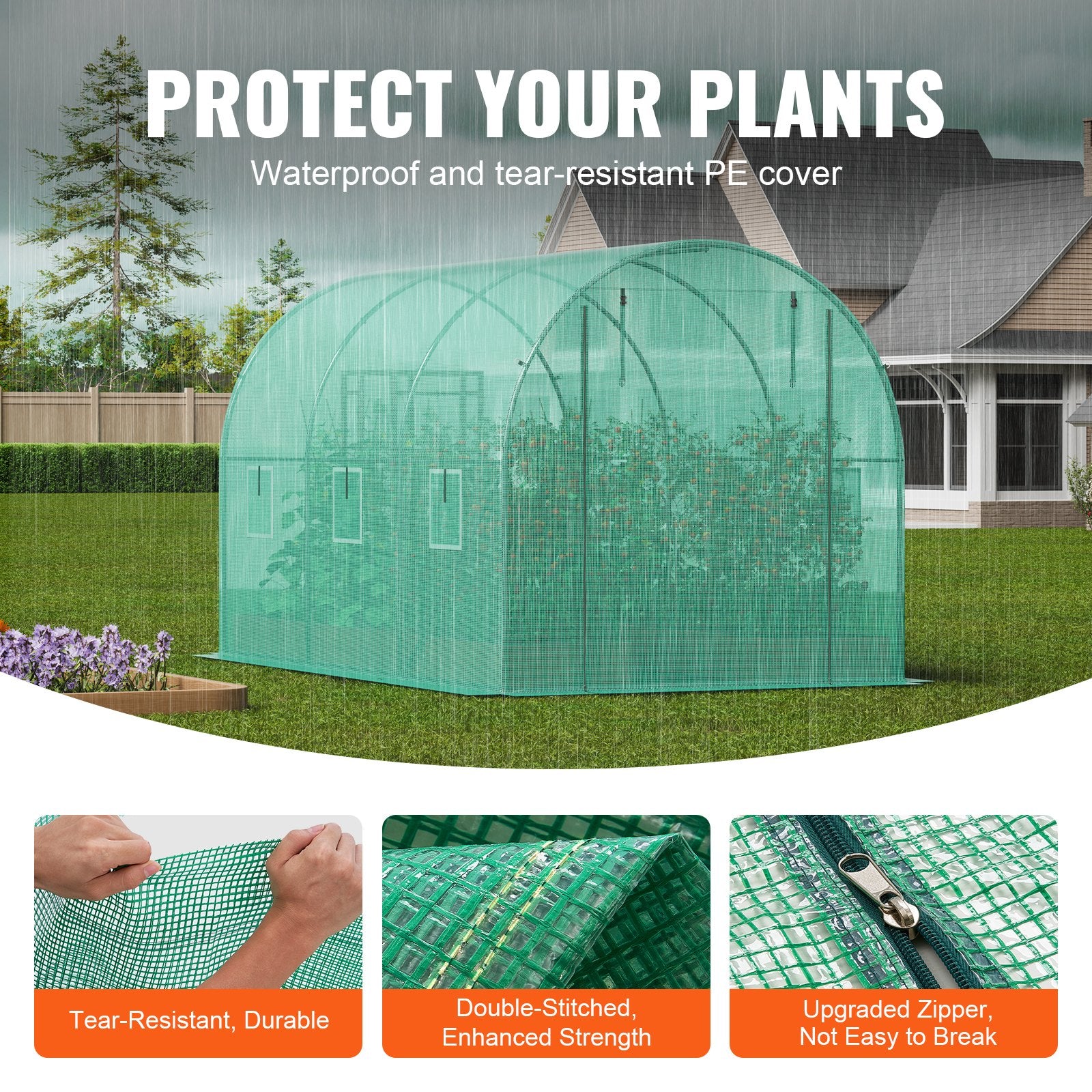 Walk-in Tunnel Greenhouse 11.32x6.4x6.3ft Galvanized Frame PE Cover Green