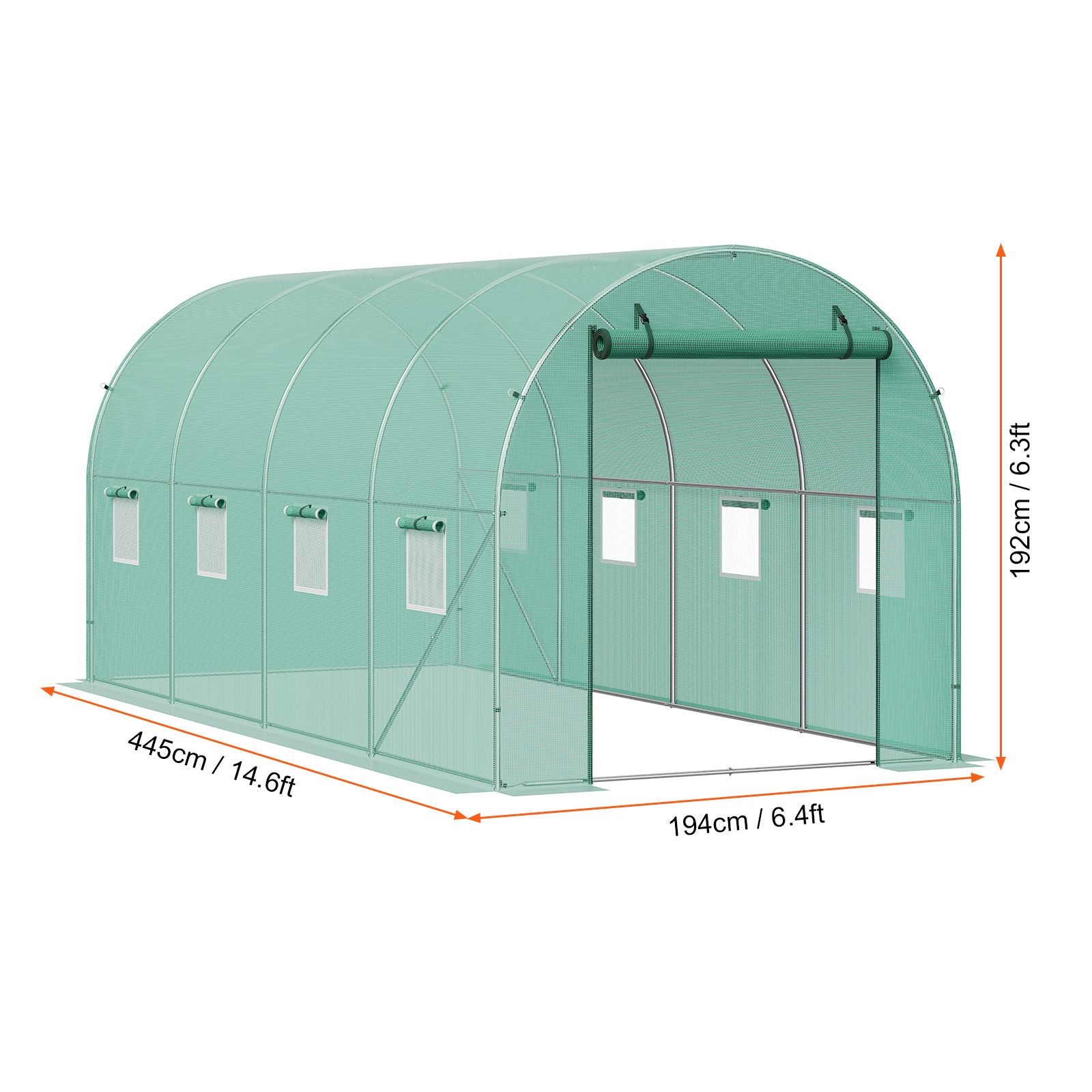 Walk-in Tunnel Greenhouse 14.6x6.36x6.3ft Galvanized Frame PE Cover Green