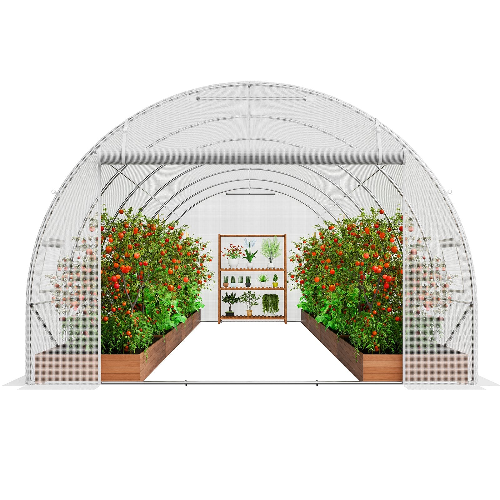 Walk-in Tunnel Greenhouse, 19.4x9.7x6.5 ft Hoop House Greenhouse Tunnel, Plant Hot House with Galvanized Steel Frame, White PE Cover, Roll-up Zipper Door and 12 Windows for Outdoor