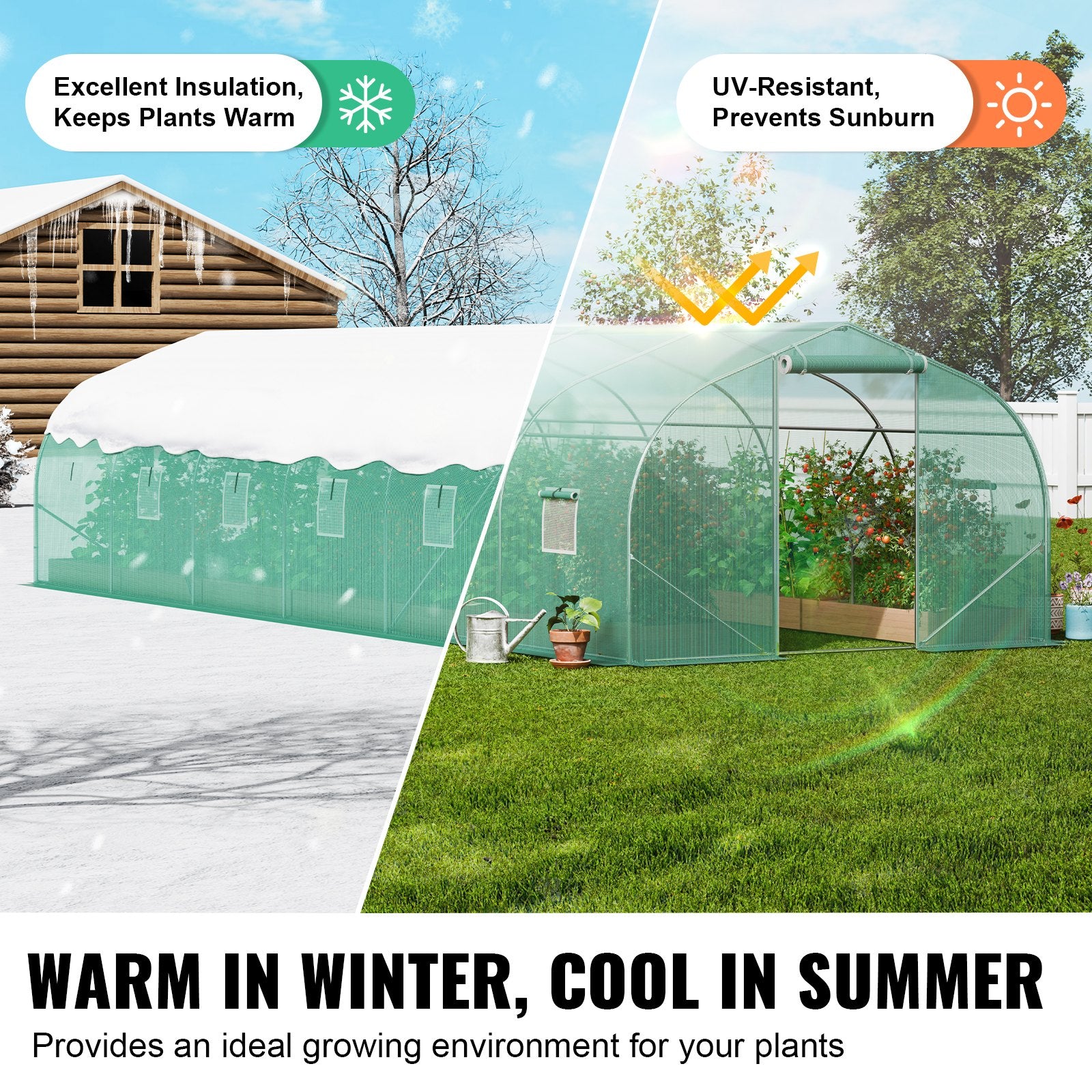 Walk-in Tunnel Greenhouse, 29.5x9.8x6.6 ft Hoop House Greenhouse Tunnel, Peaked Roof Plant Hot House with Galvanized Steel Frame, Green PE Cover, Roll-up Zipper Door and 12 Windows for Outdoor