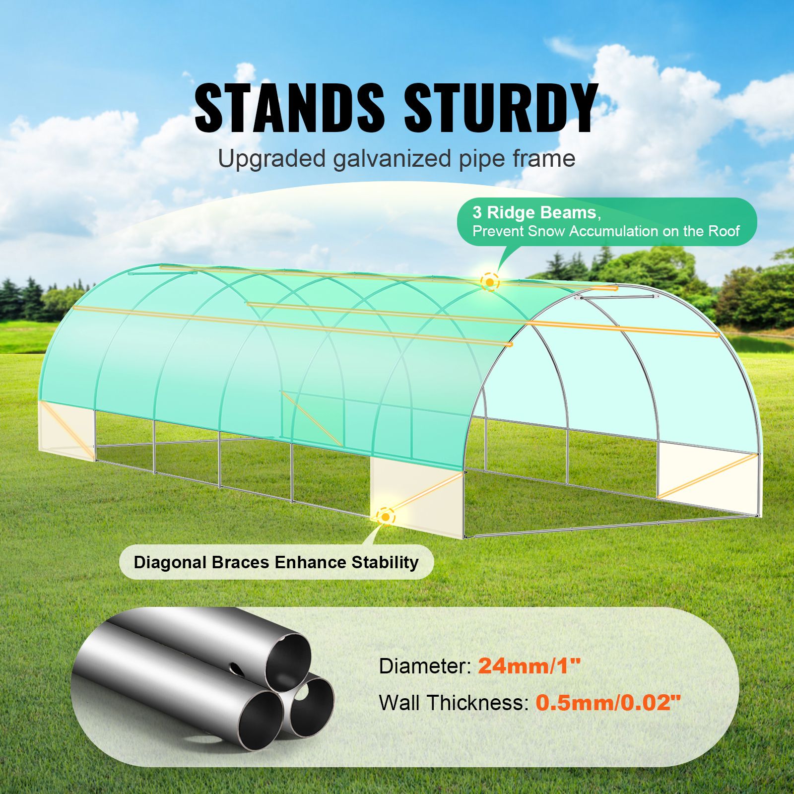 Walk-in Tunnel Greenhouse 29.2x9.7x6.5ft Galvanized Frame PE Cover Green