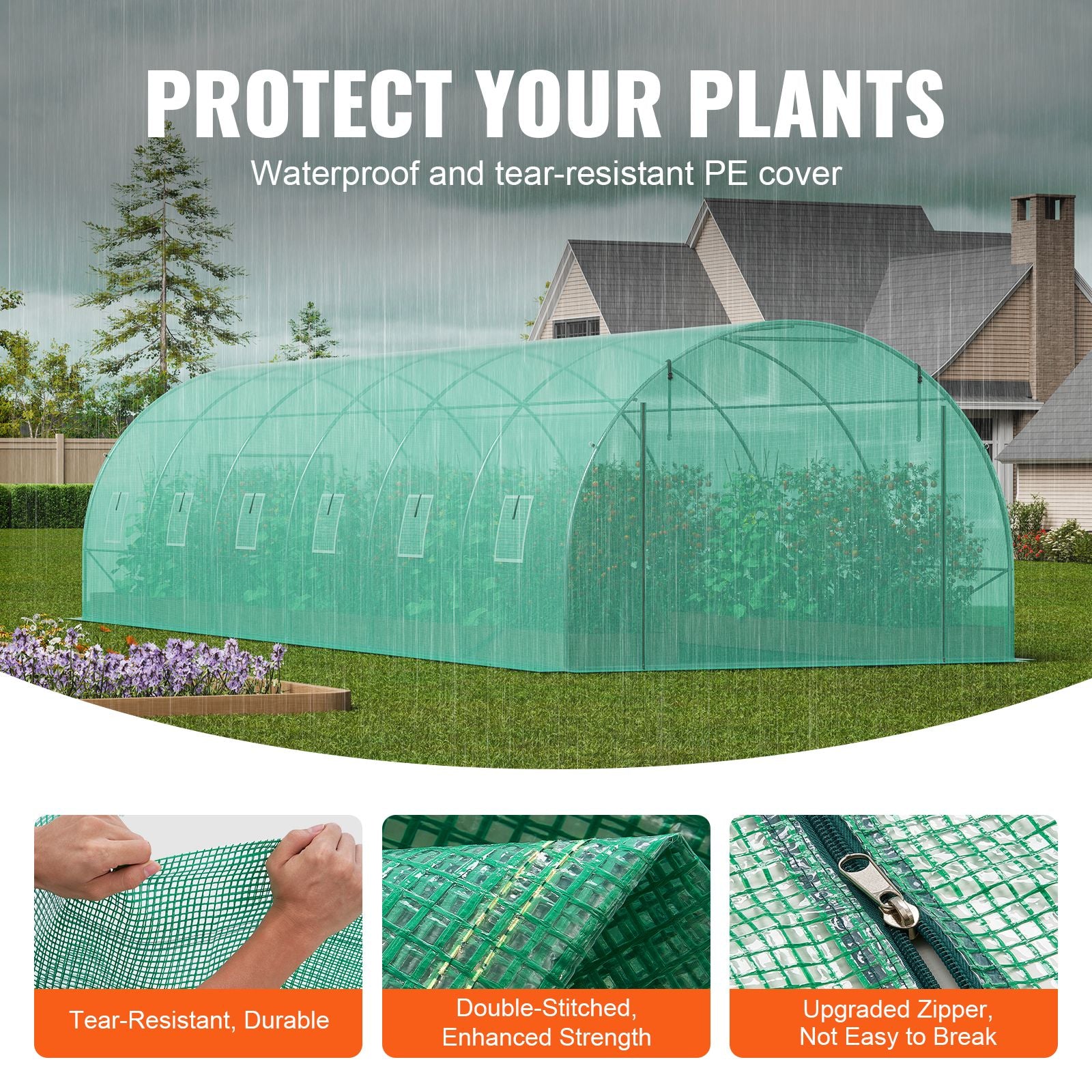 Walk-in Tunnel Greenhouse 29.2x9.7x6.5ft Galvanized Frame PE Cover Green