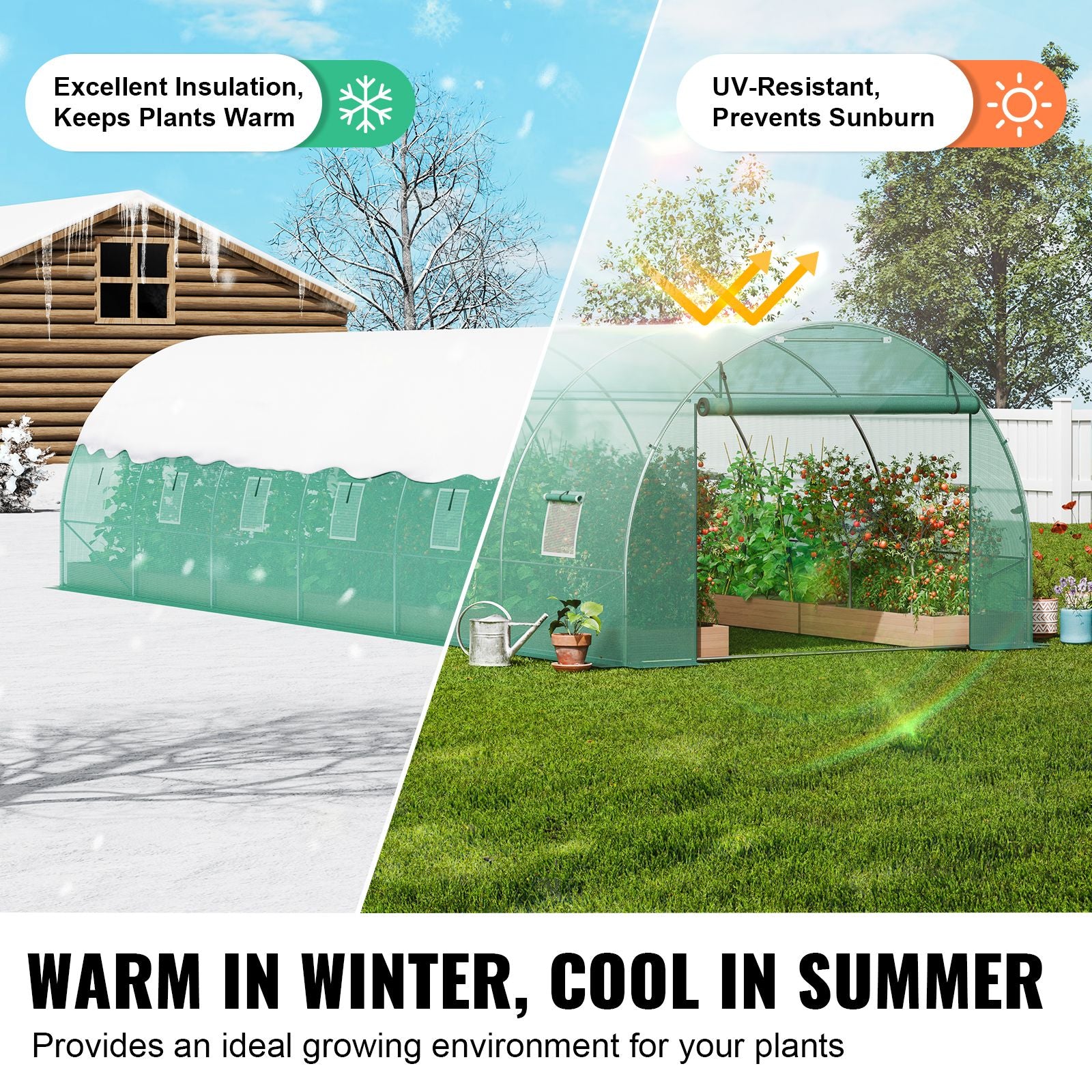 Walk-in Tunnel Greenhouse 29.2x9.7x6.5ft Galvanized Frame PE Cover Green