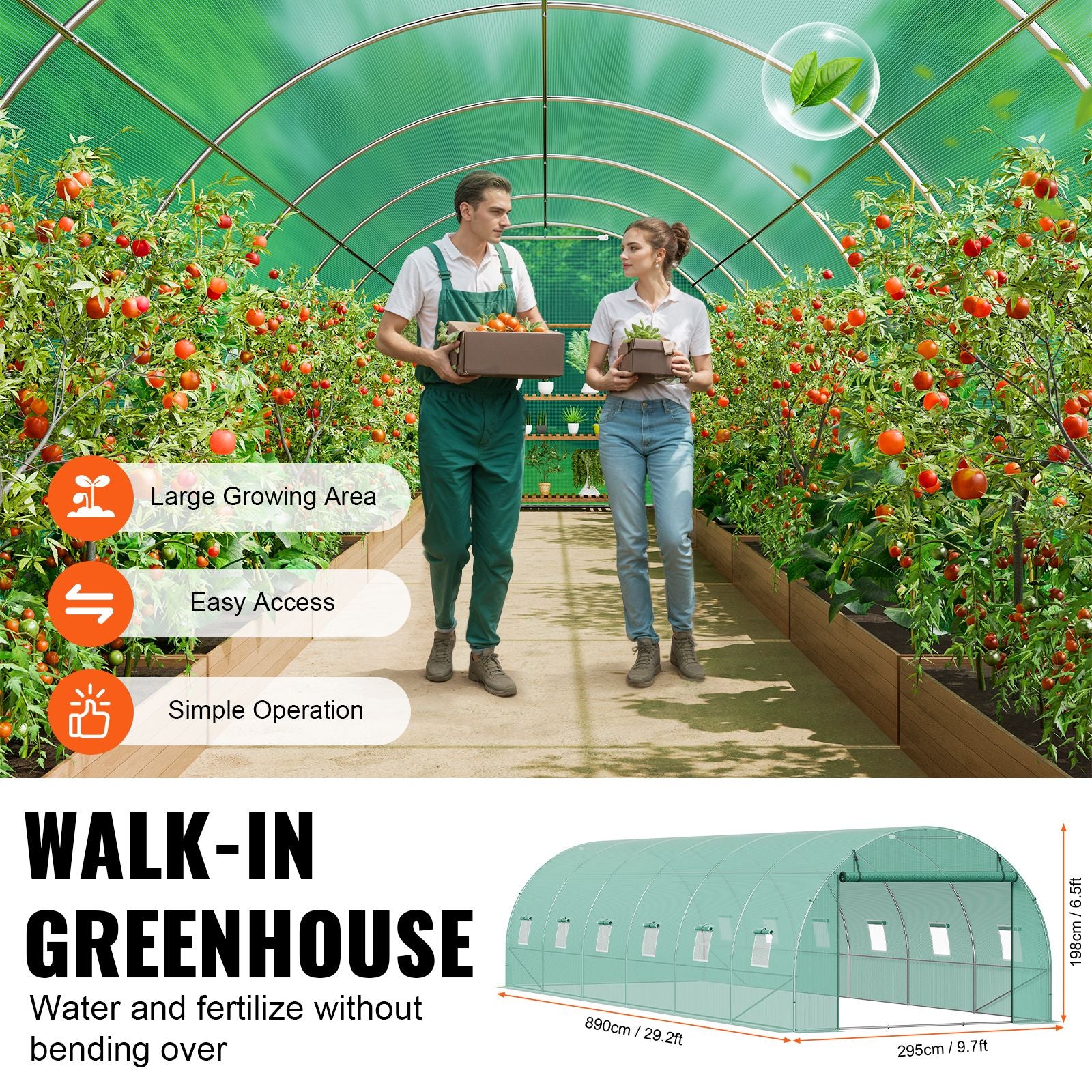 Walk-in Tunnel Greenhouse 29.2x9.7x6.5ft Galvanized Frame PE Cover Green