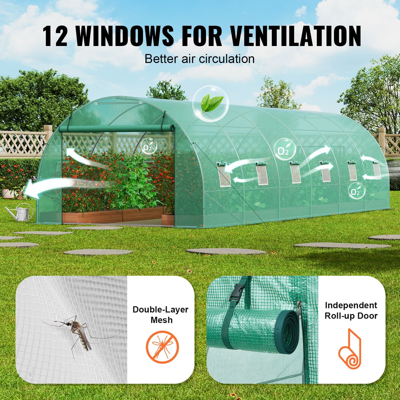 Walk-in Tunnel Greenhouse 29.2x9.7x6.5ft Galvanized Frame PE Cover Green