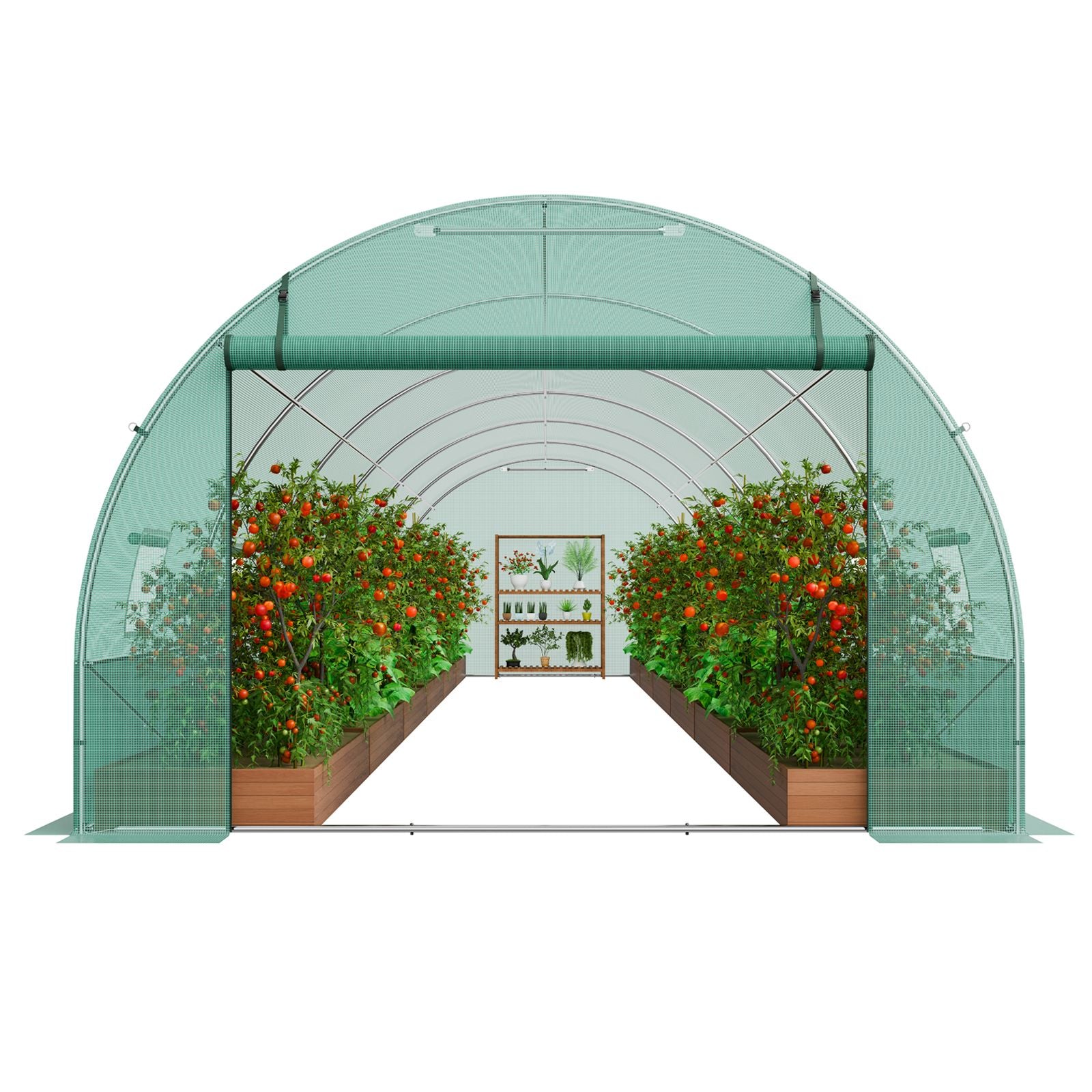 Walk-in Tunnel Greenhouse 29.2x9.7x6.5ft Galvanized Frame PE Cover Green