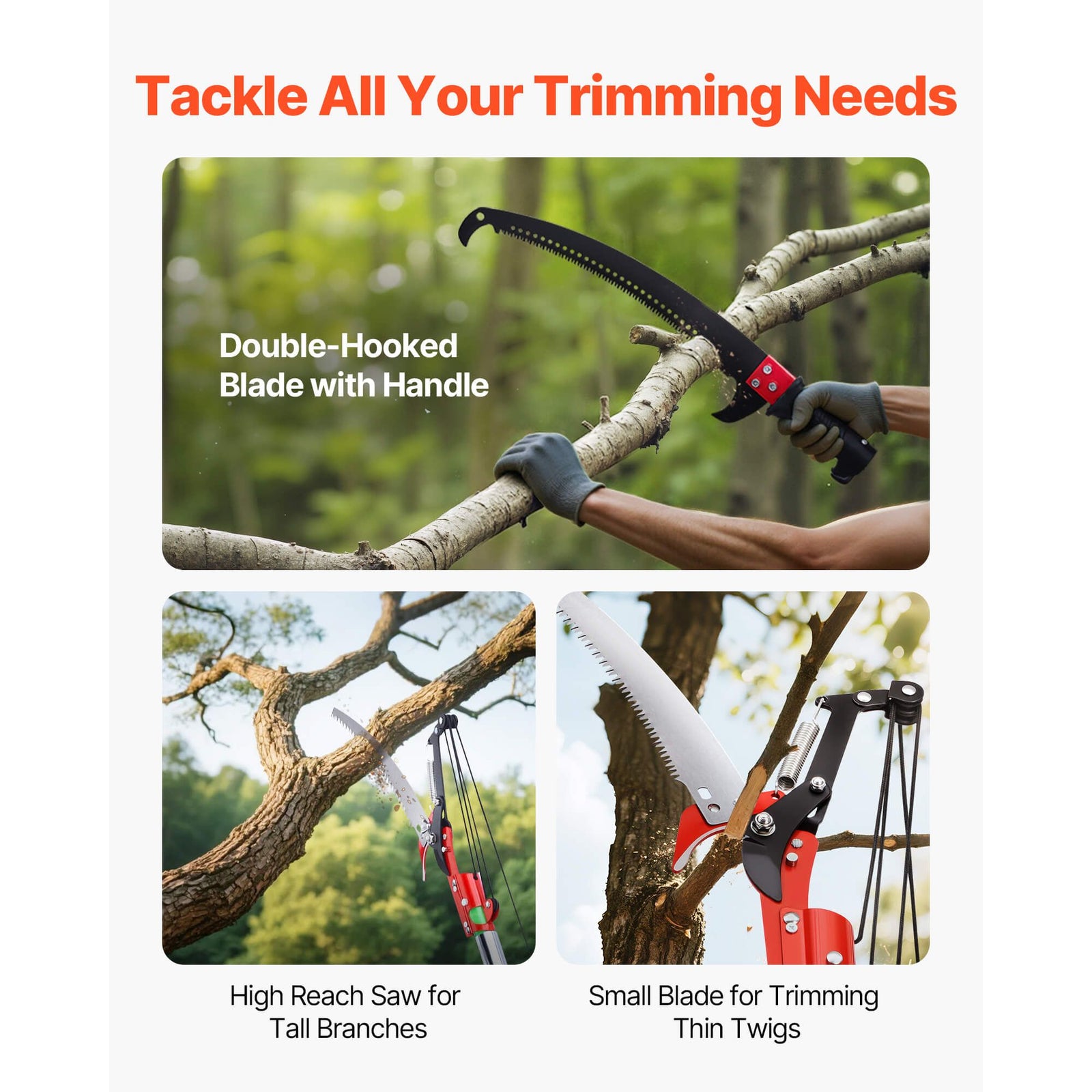 27ft Extendable Manual Pole Saw Tree Pruner 65Mn Steel Blade Fiberglass