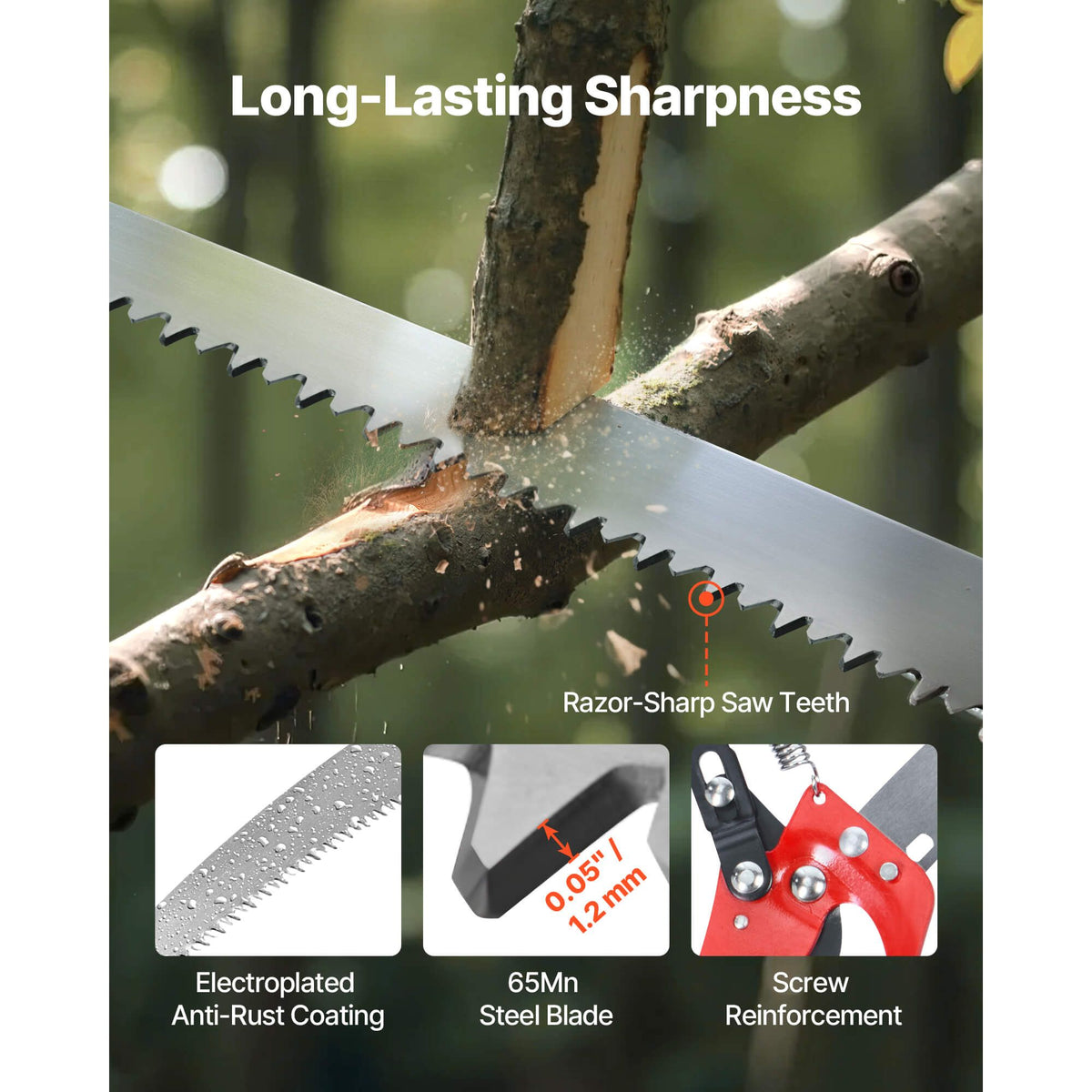 27ft Extendable Manual Pole Saw Tree Pruner 65Mn Steel Blade Fiberglass