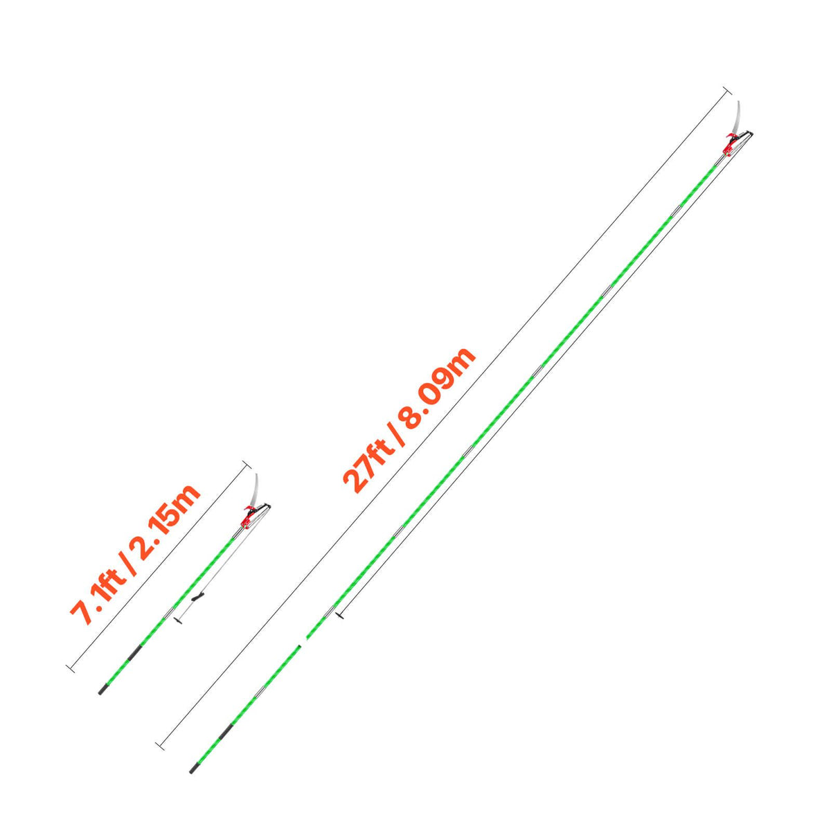 27ft Extendable Manual Pole Saw Tree Pruner 65Mn Steel Blade Fiberglass