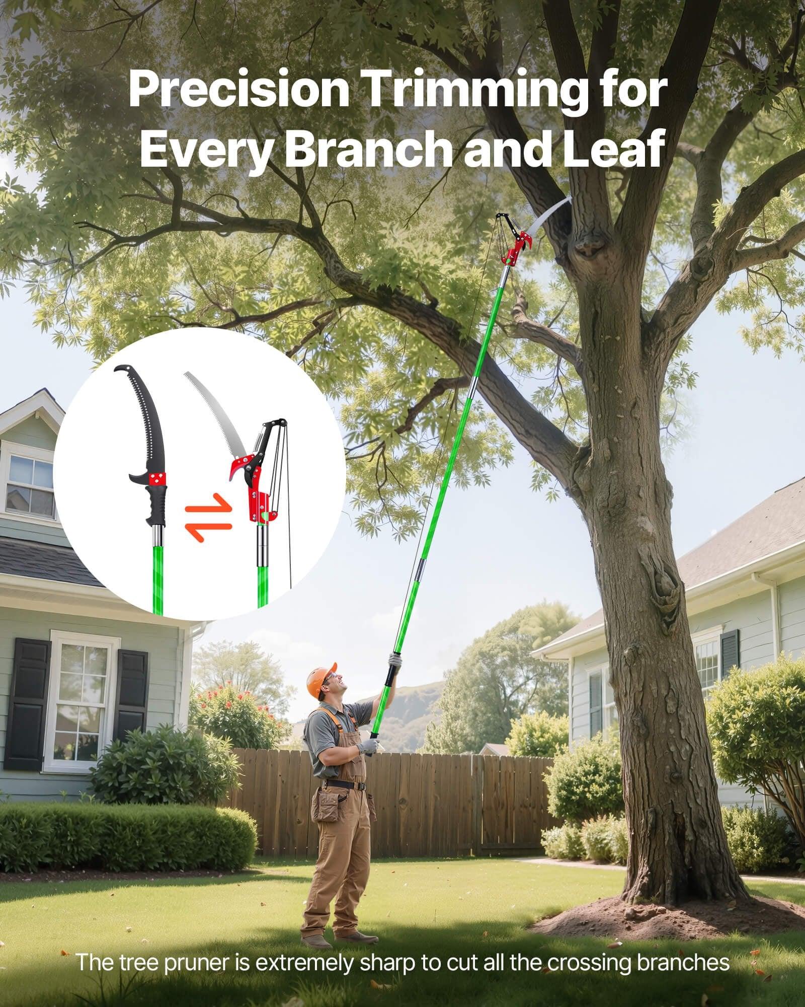 Manual Pole Saw, 118-809.3 cm Extendable Pole Tree Pruner with Scissors, Sharp 65Mn Steel Blade, Lightweight Fiberglass Handle Pole, for High Branch Trimming, Pruning Tool for Palms and Shrubs