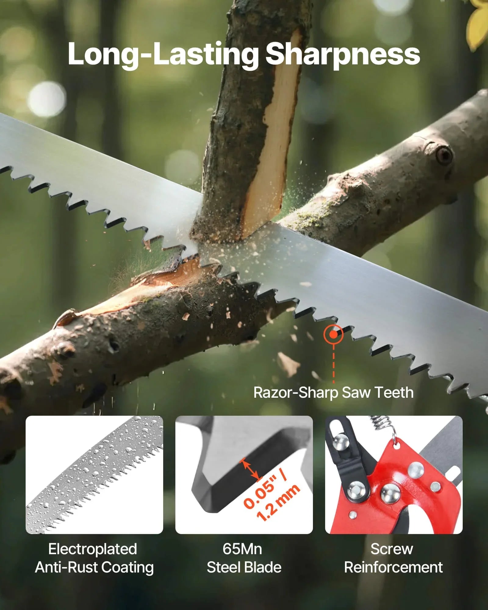 Manual Pole Saw, 118-809.3 cm Extendable Pole Tree Pruner with Scissors, Sharp 65Mn Steel Blade, Lightweight Fiberglass Handle Pole, for High Branch Trimming, Pruning Tool for Palms and Shrubs