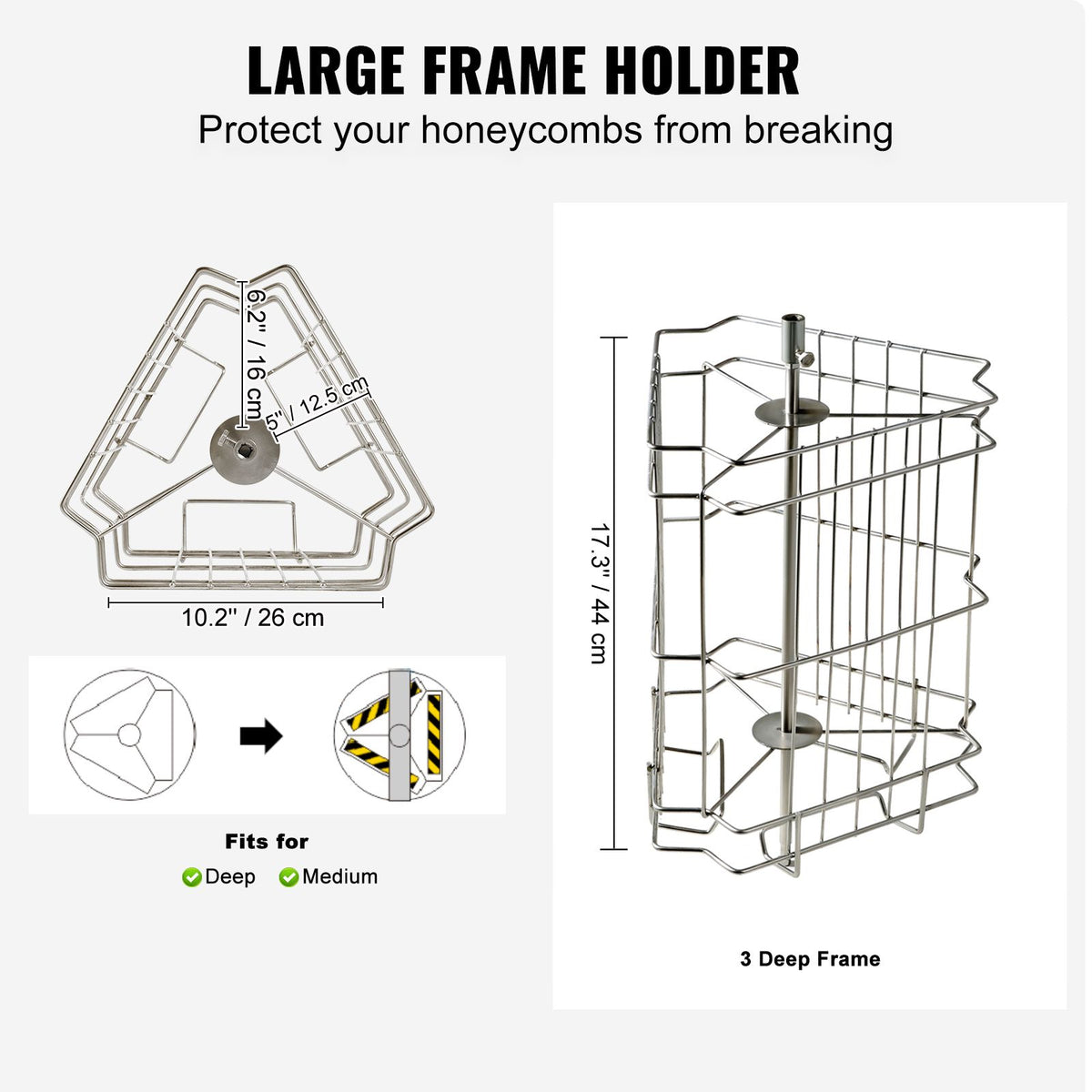 Manual Honey Extractor 3-Frame Stainless Steel Beekeeping Spinner, Kit