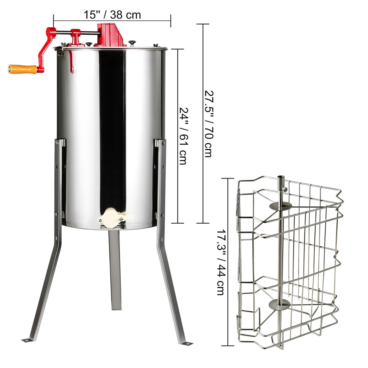 Manual Honey Extractor 3-Frame Stainless Steel Beekeeping Spinner, Kit