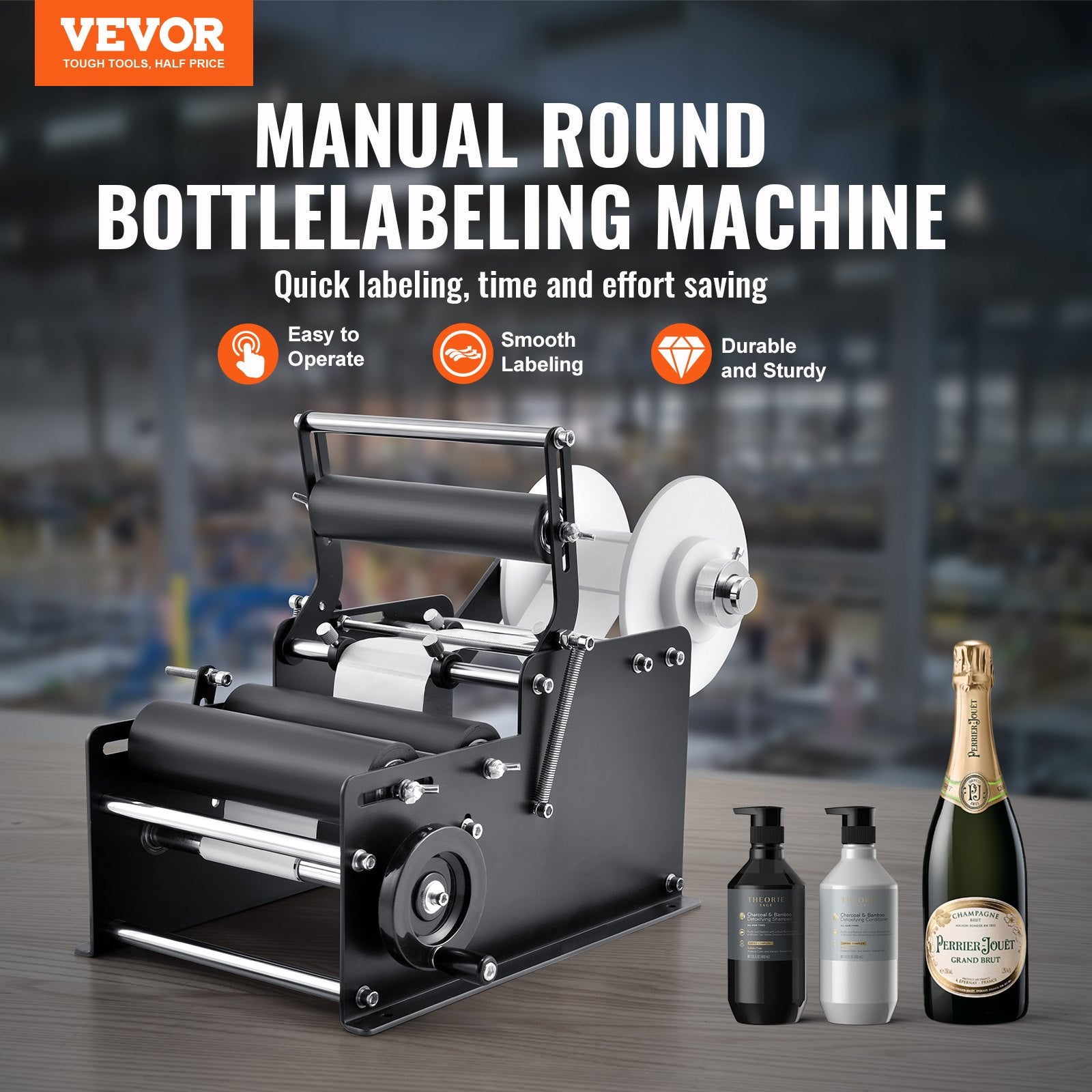 Manual Round Labeling Machine, 15-20pcs/min, Bottle Label Applicator for Round Bottles, Adjustable Manual Round Bottle Labeler Suitable for Round Bottle Diameter 20-120 mm (with Pressing Bar)