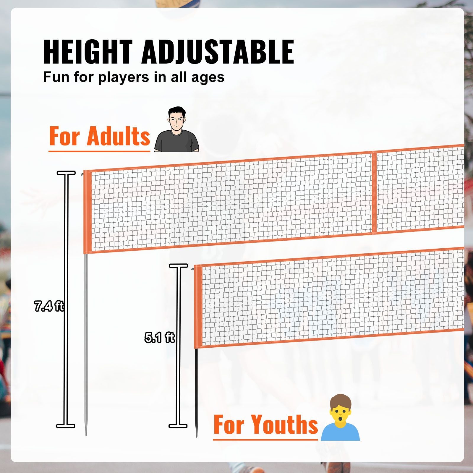 4-Way Volleyball Net, Adjustable Height Badminton Net Set for Backyard Beach Lawn, Outdoor Portable Volleyball Net with Carrying Bag, 4 Square Quick Assemble Game Set For Kids And Adults