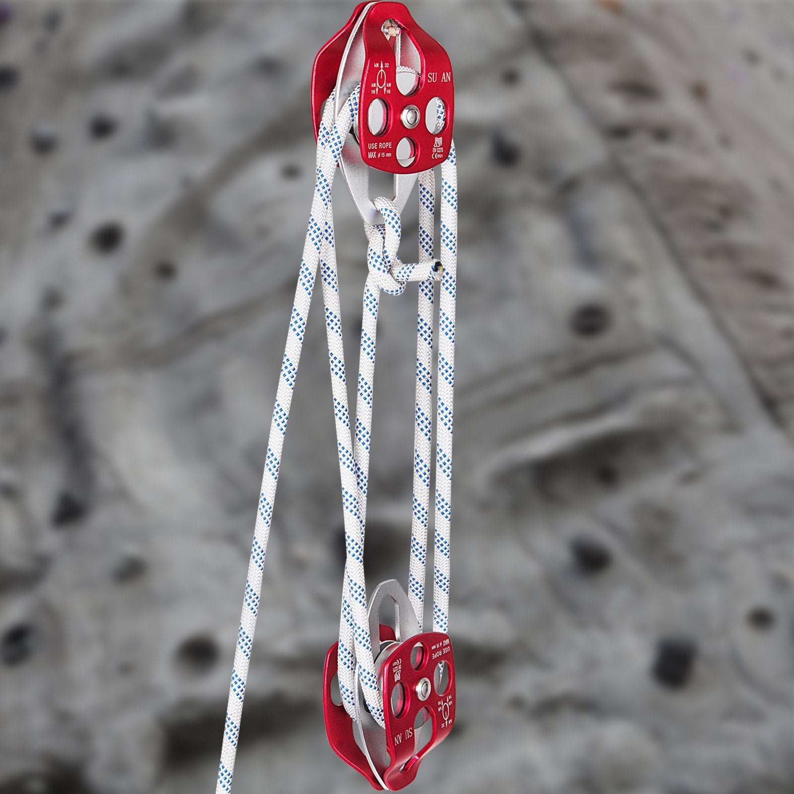 Twin Sheave Block and Tackle 1.09-1.27cm 3048-6096cm Twin Sheave Block with Braid Rope 30-35KN 2994-3495KGS Double Pulley Rigging (1/2