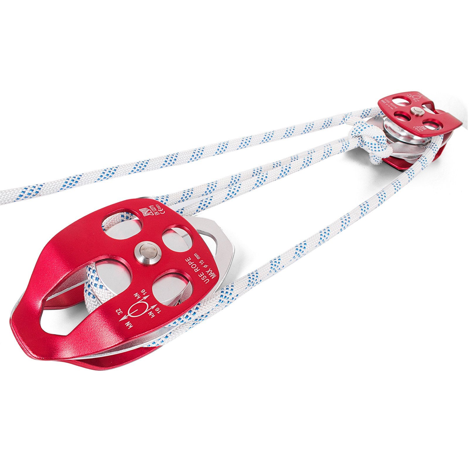 Twin Sheave Block and Tackle 1.09-1.27cm 3048-6096cm Twin Sheave Block with Braid Rope 30-35KN 2994-3495KGS Double Pulley Rigging (1/2