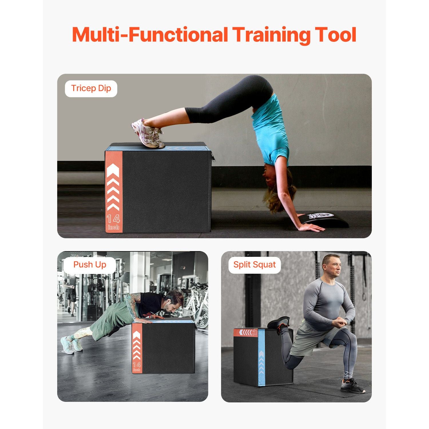 3 in 1 Plyometric Jump Box, 16/14/12 Inch Cotton Plyo Box, Platform & Jumping Agility Box, Anti-Slip Fitness Exercise Step Up Box for Home Gym Training, Conditioning Strength Training, Black