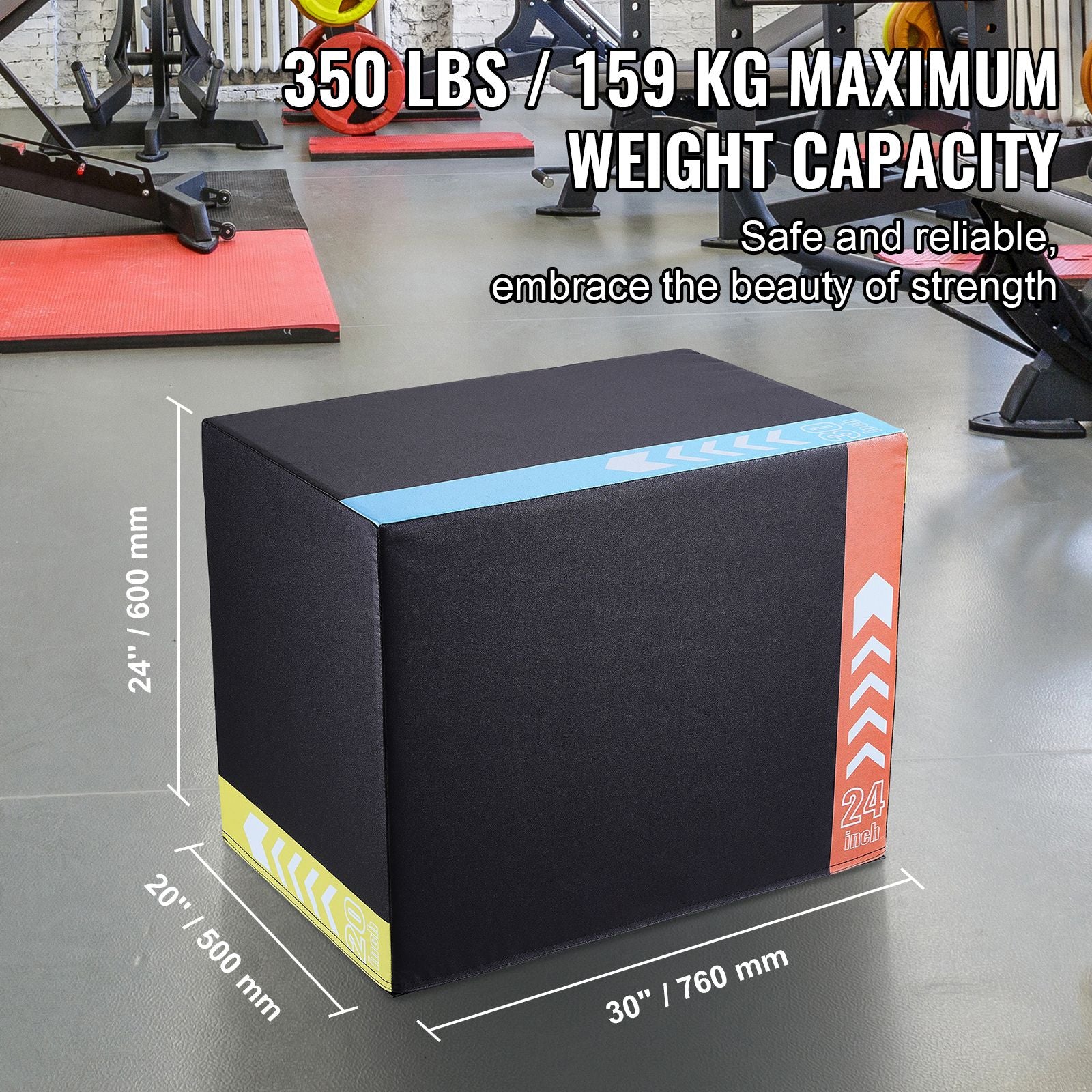 3 in 1 Foam Plyometric Jump Box 30 24 20 Inch Anti-Slip Black