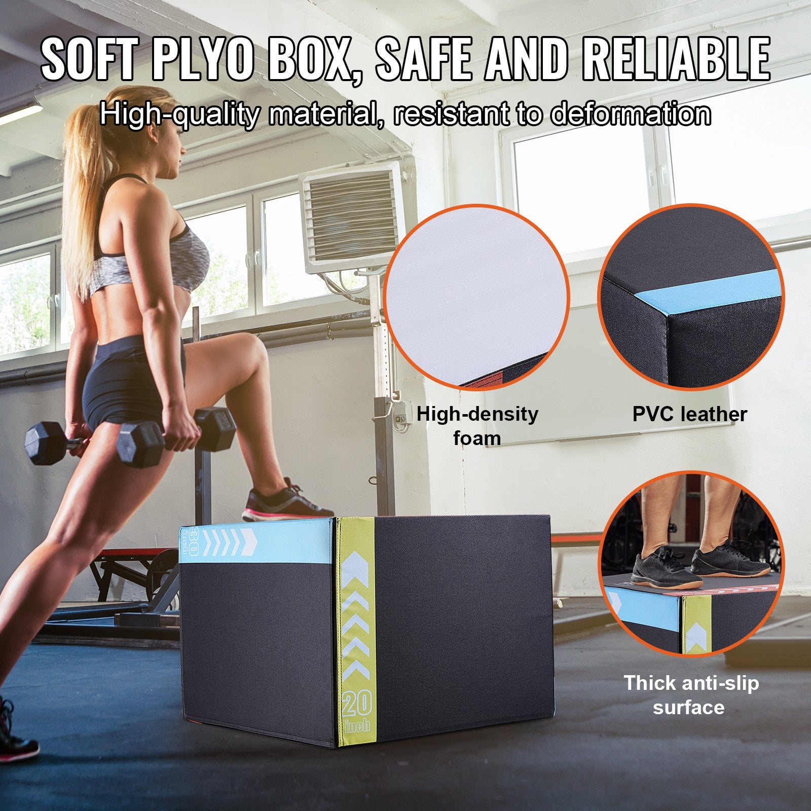 3 in 1 Plyometric Jump Box, 30/24/20 Inch Foam Plyo Box, Platform & Jumping Agility Box, Anti-Slip Fitness Exercise Step Up Box for Home Gym Training, Conditioning Strength Training, Black