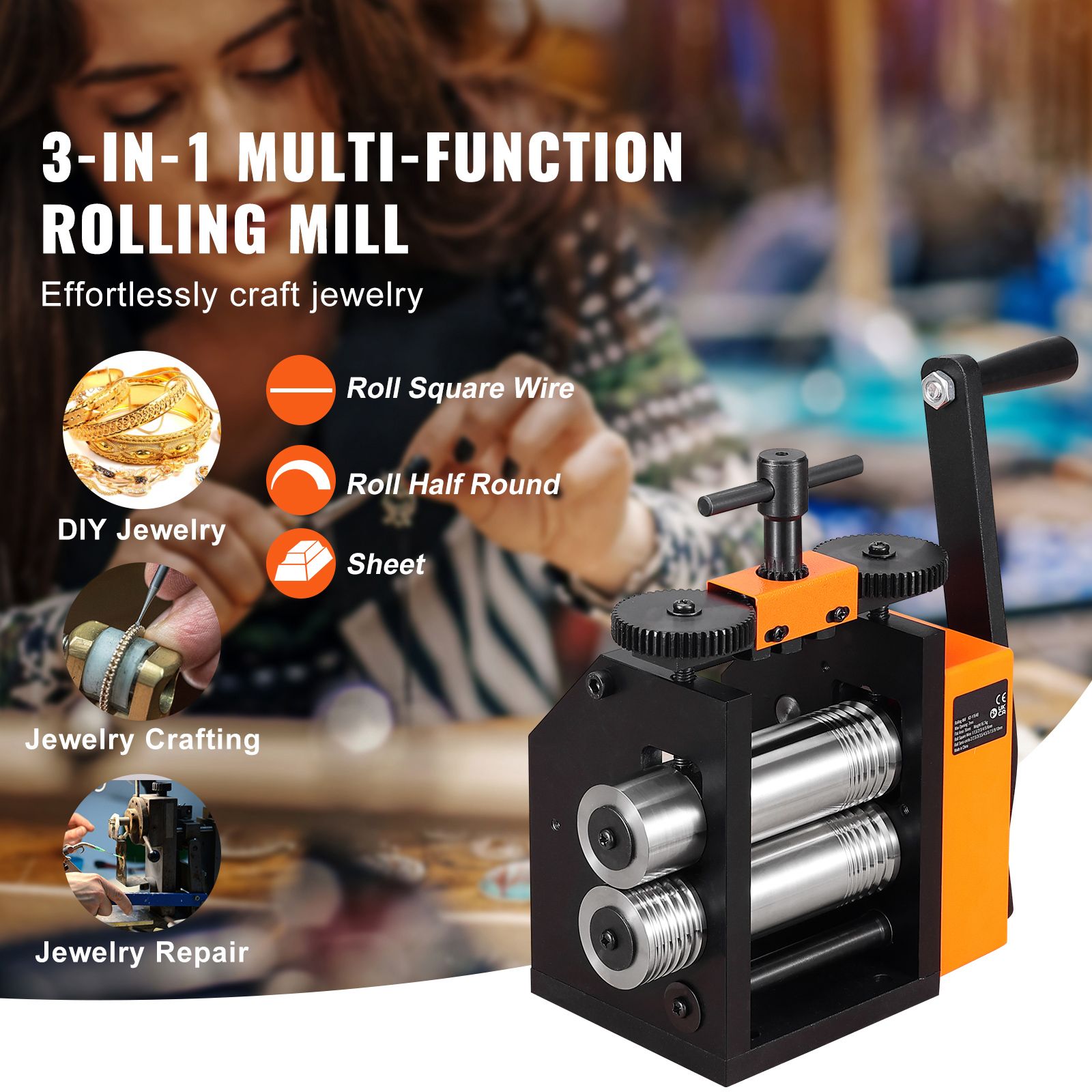 75mm Jewelry Rolling Mill Machine 3-in-1 Wire Sheet Metal Roller
