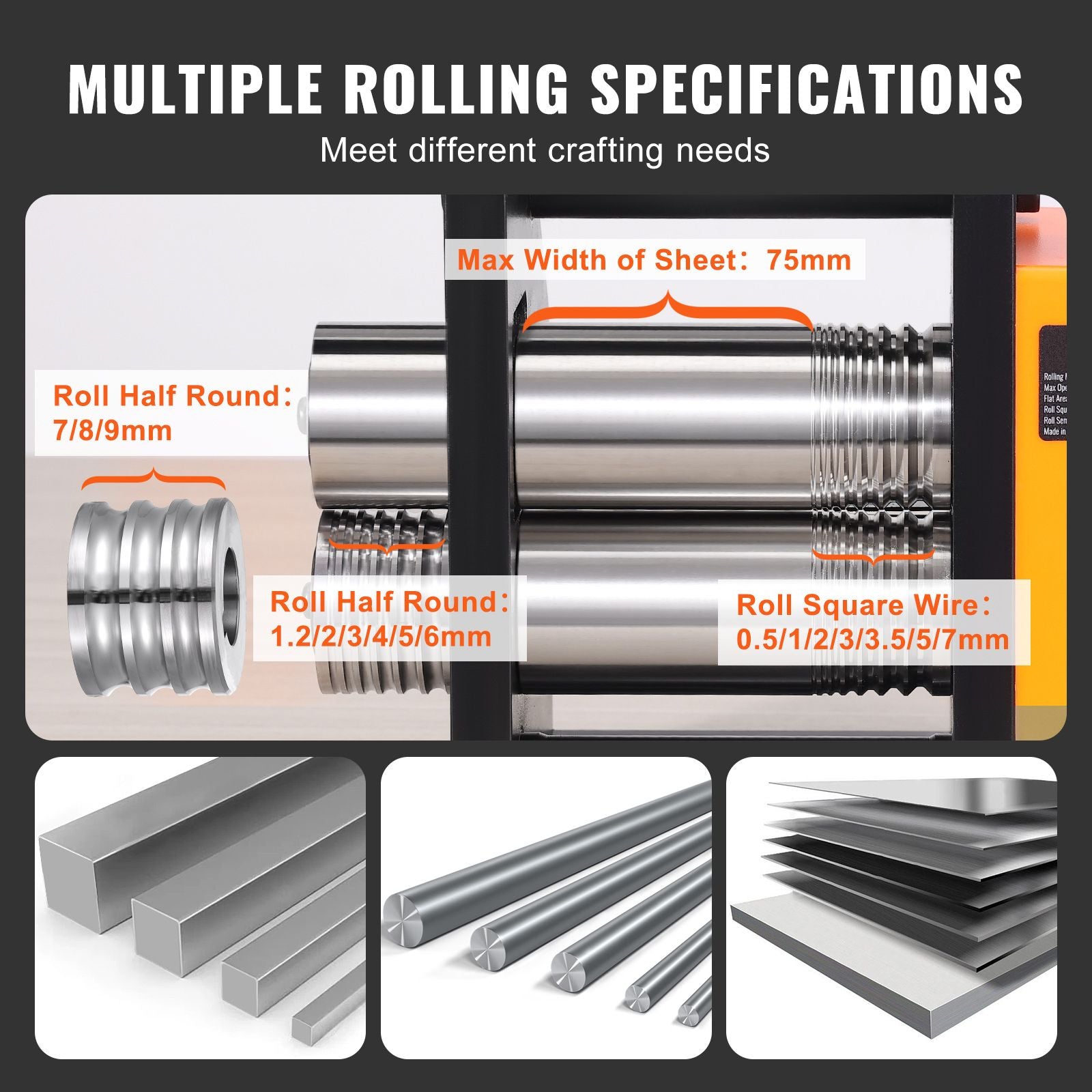 75mm Jewelry Rolling Mill Machine 3-in-1 Wire Sheet Metal Roller