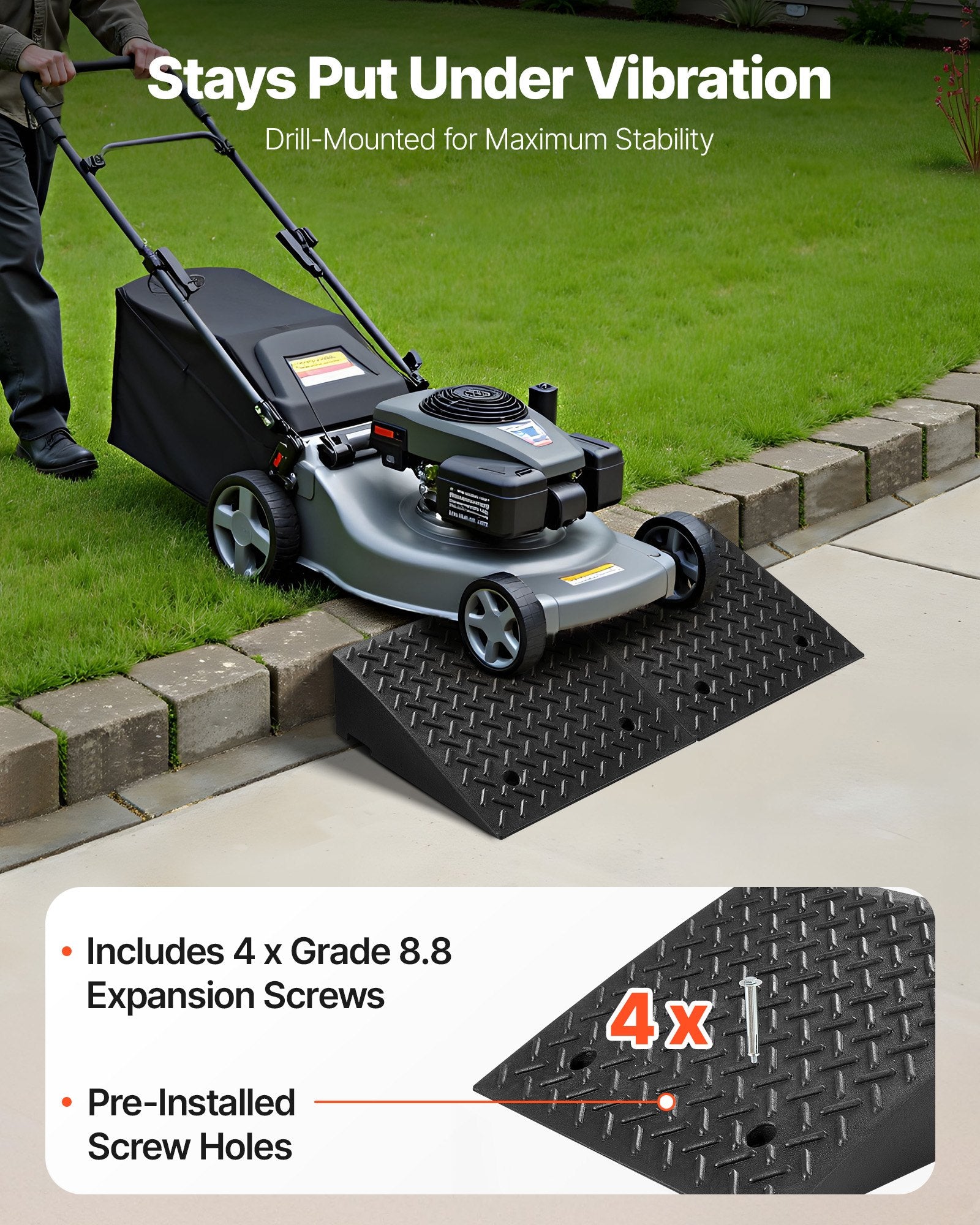 Driveway Curb Ramp, 3.175 Tons Load Capacity, 17.8 cm Rise Height Heavy Duty Curbside Bridge Ramp with Drainage Tank for Wheelchairs, Strollers, Motorcycles, Cars, Lawn Mowers & Trailers, 2 Pack
