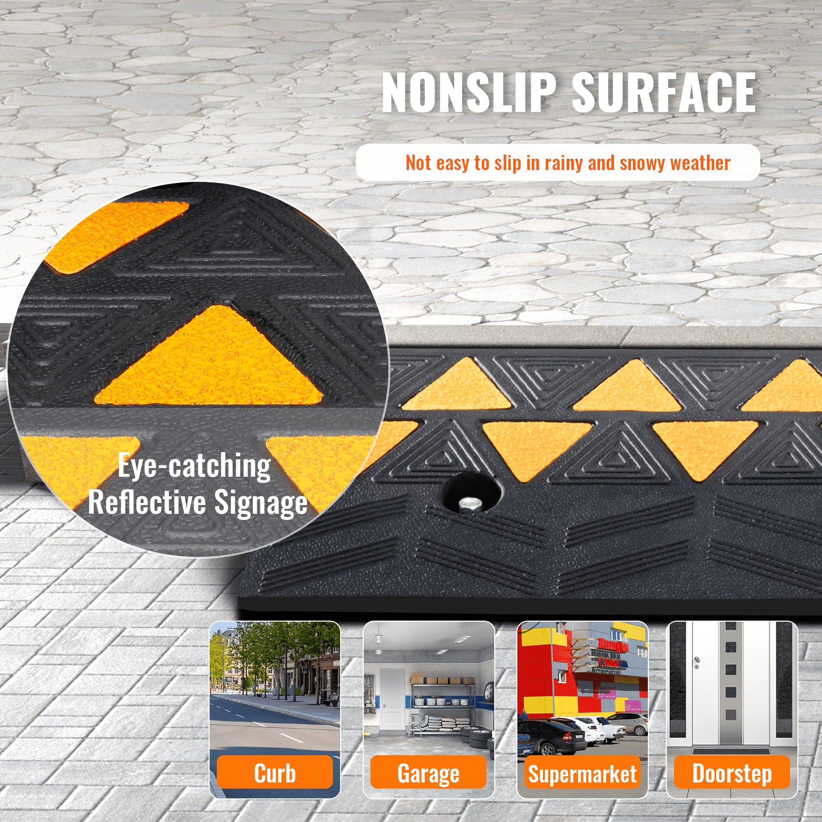 Rubber Curb Ramp 9.4 cm Rise Height Sidewalk Curb Ramp, 25 cm Width 100 cm Length Driveway Ramp for Curb, 15T Heavy Duty Rubber Ramp for Forklifts, Trucks, Buses, Cars, Wheelchairs, Bikes