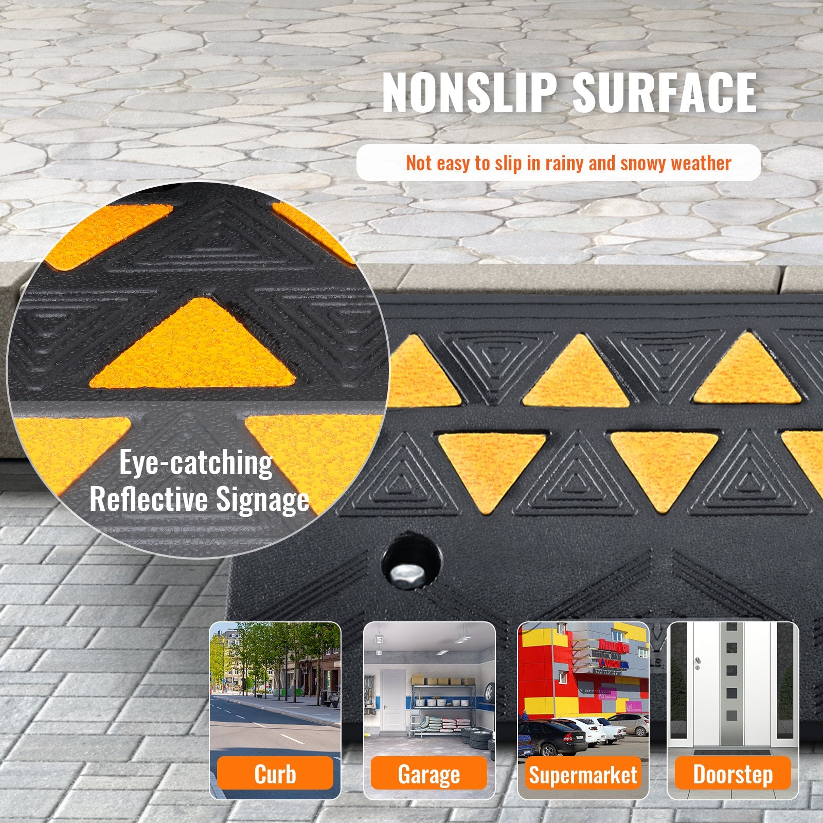 Rubber Curb Ramp 2 Pack, 11 cm Rise Height Heavy-Duty 15 tons Load Capacity Threshold Ramps, Driveway Ramps with Stable Grid Structure for Cars, Wheelchairs, Bikes, Motorcycles