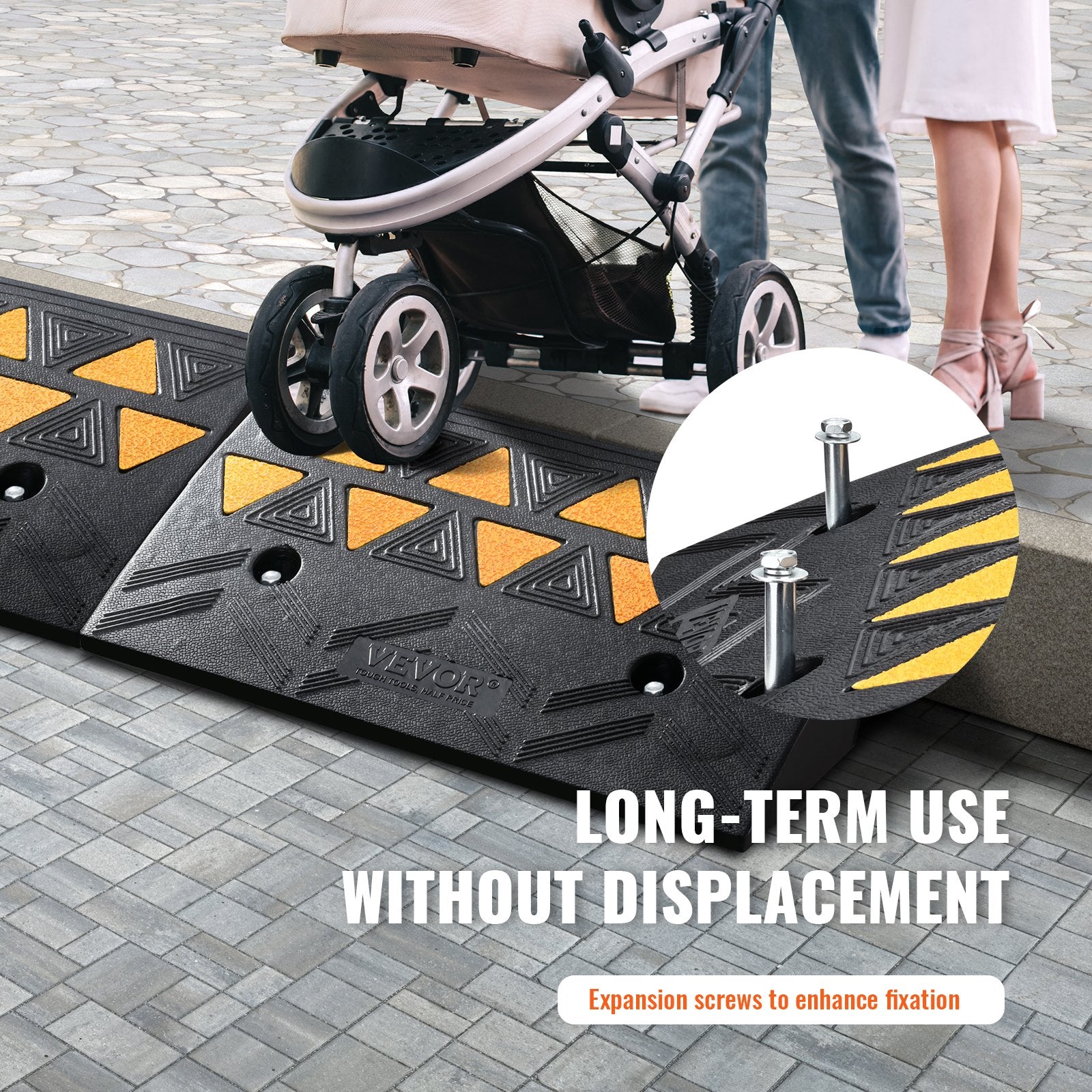 Rubber Curb Ramp 2 Pack, 11 cm Rise Height Heavy-Duty 15 tons Load Capacity Threshold Ramps, Driveway Ramps with Stable Grid Structure for Cars, Wheelchairs, Bikes, Motorcycles
