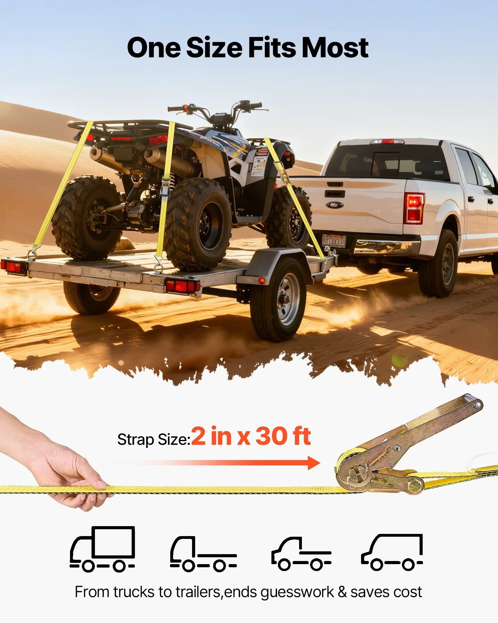 Ratchet Straps, 50.8 mm x 9.1 m, Heavy Duty Tie Down Straps with Double J Hook, 4536 kg Break Strength, Tie Down Ratcheting for Moving, Trailers, Motorcycles, Kayaks, Car Roof, 10 Pack