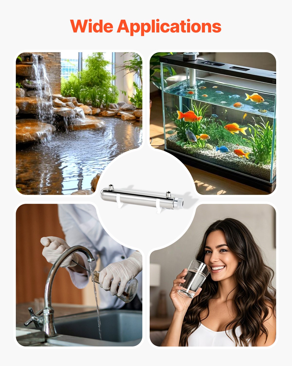 UV Water Purifier, 12W 1GPM, 220V Versatile Ultraviolet Water Purifier Filter with Stainless Steel Housing, Whole House UV Water Filter with Quartz Sleeve Fit for Shower/Drinking/Cleaning