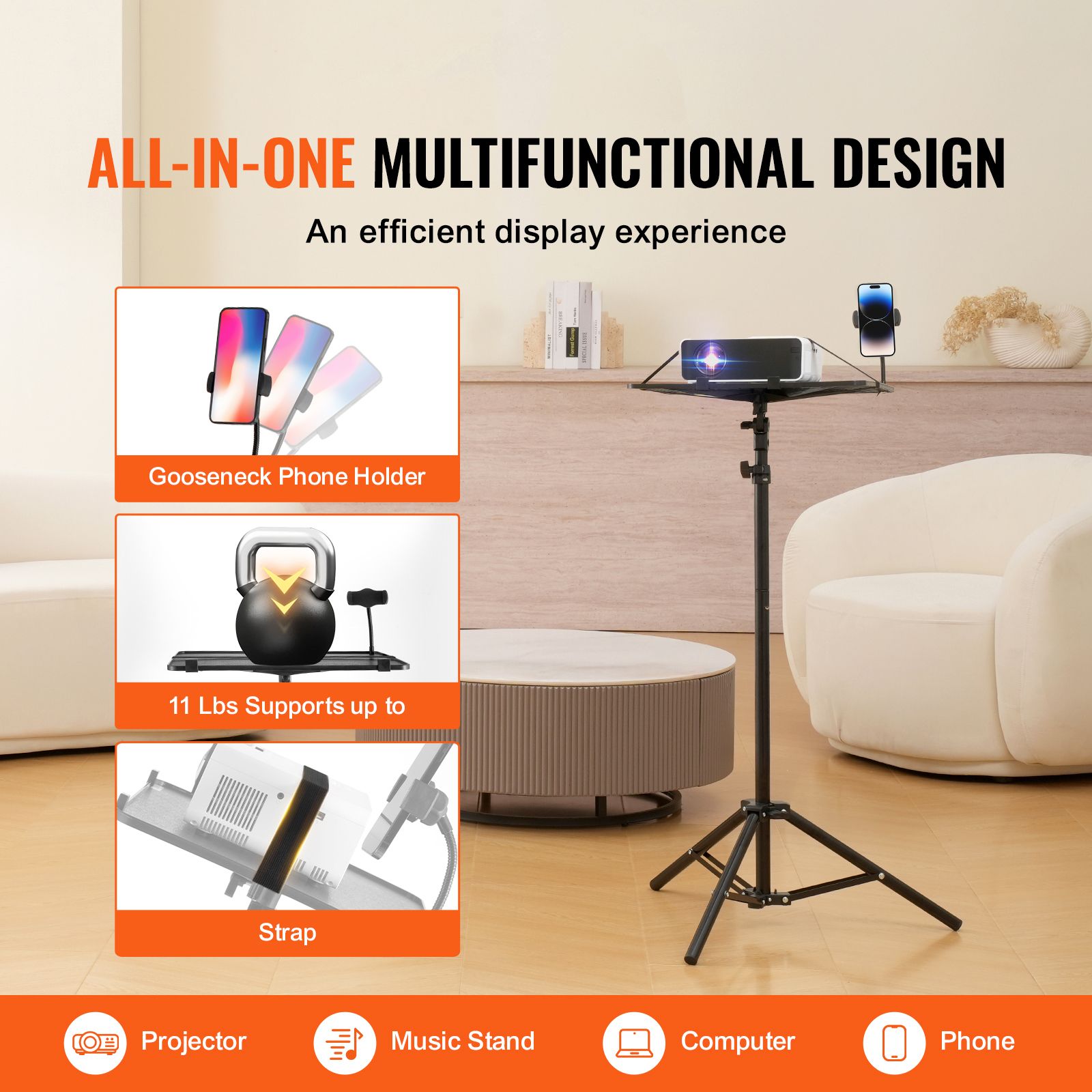 Projector Stand Laptop Stand Tripod Adjustable Height from 26.97 to 63 in