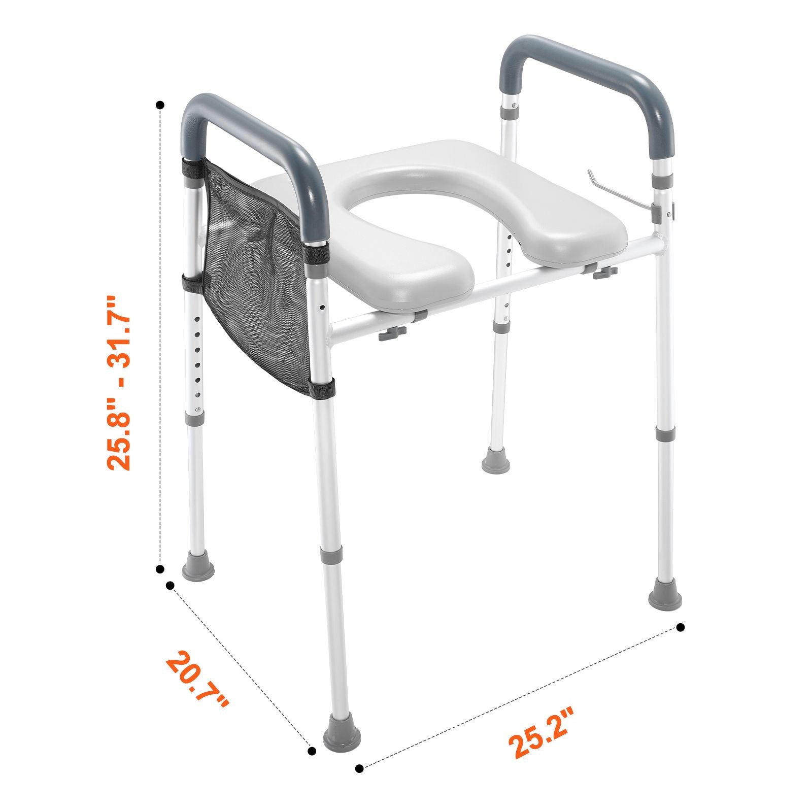 Raised Toilet Seat, 7-Position Height Adjustment 655-805 Mm, 158.7 kg Weight Capacity, with Comfort Padded Aluminum Frame, Universal Toilet Seat Riser, for Elderly, Handicap, Pregnant, Medical