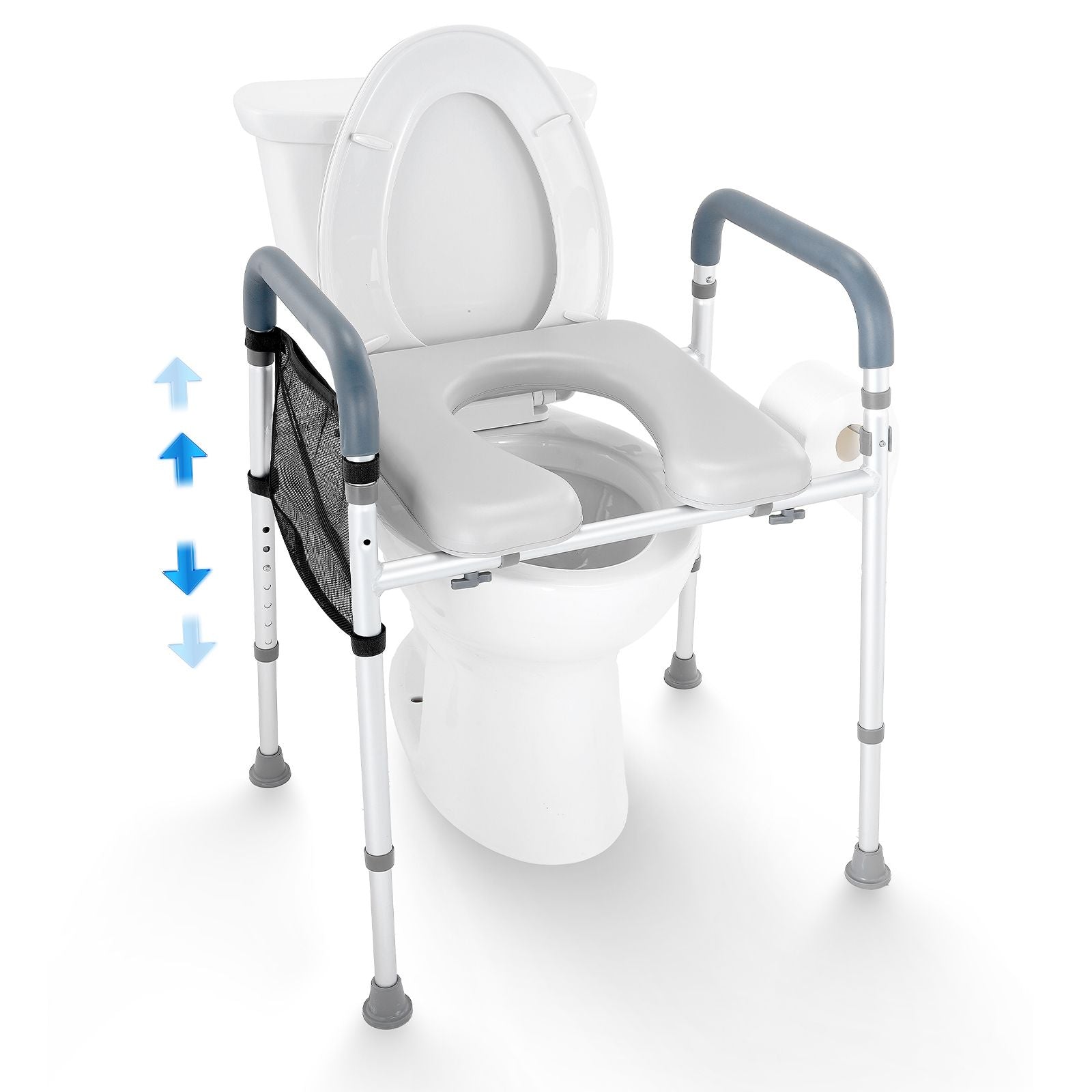 Raised Toilet Seat, 7-Position Height Adjustment 655-805 Mm, 158.7 kg Weight Capacity, with Comfort Padded Aluminum Frame, Universal Toilet Seat Riser, for Elderly, Handicap, Pregnant, Medical