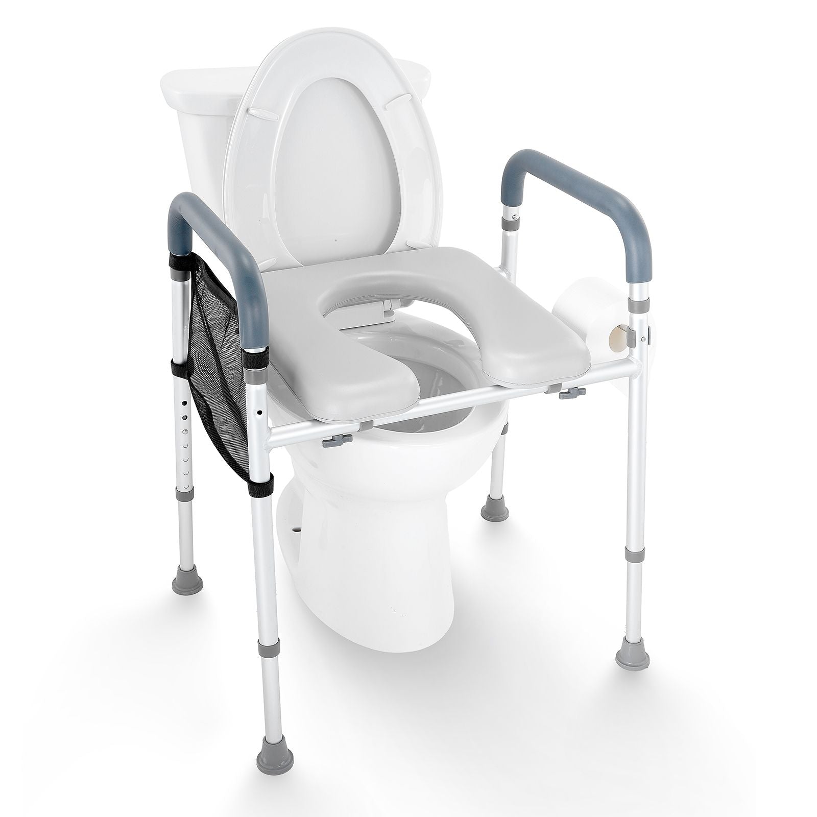 Raised Toilet Seat, 7-Position Height Adjustment 655-805 Mm, 158.7 kg Weight Capacity, with Comfort Padded Aluminum Frame, Universal Toilet Seat Riser, for Elderly, Handicap, Pregnant, Medical