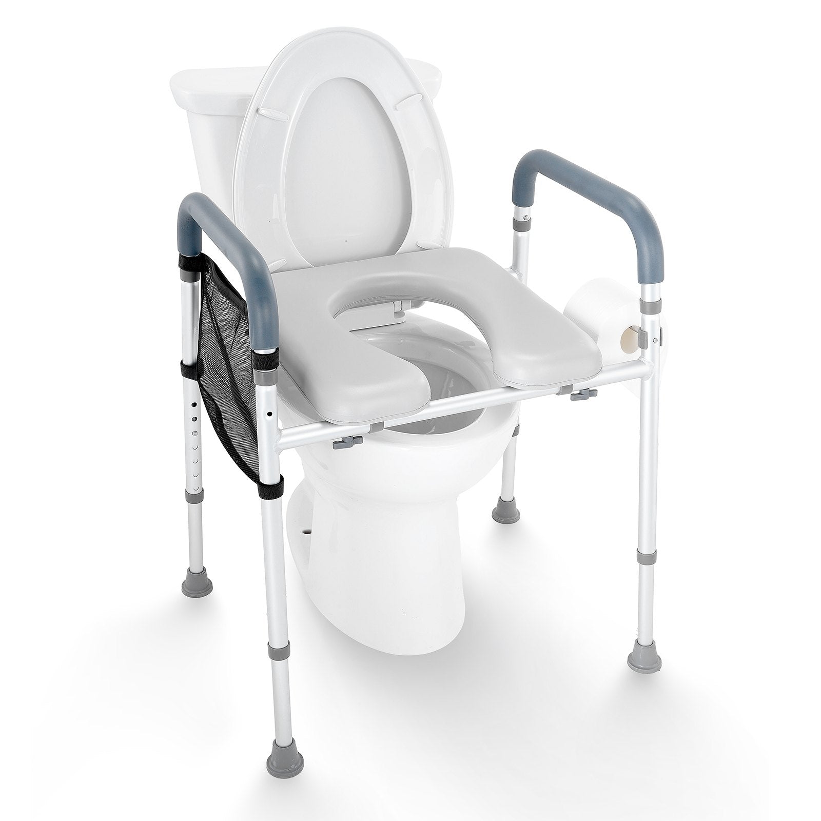 Raised Toilet Seat, 7-Position Height Adjustment 655-805 Mm, 158.7 kg Weight Capacity, with Comfort Padded Aluminum Frame, Universal Toilet Seat Riser, for Elderly, Handicap, Pregnant, Medical