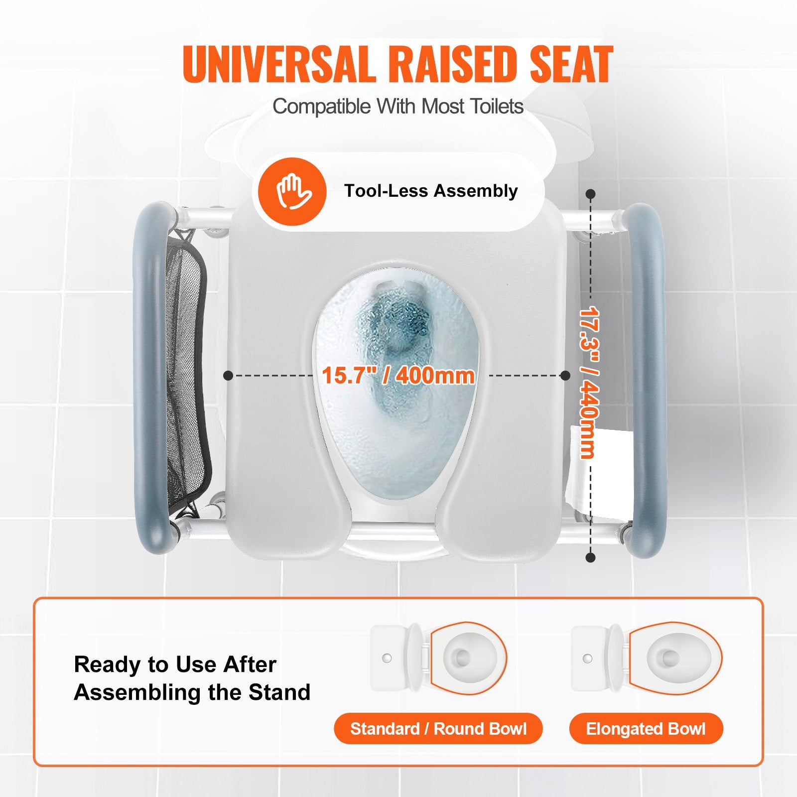 Raised Toilet Seat, 7-Position Height Adjustment 655-805 Mm, 158.7 kg Weight Capacity, with Comfort Padded Aluminum Frame, Universal Toilet Seat Riser, for Elderly, Handicap, Pregnant, Medical