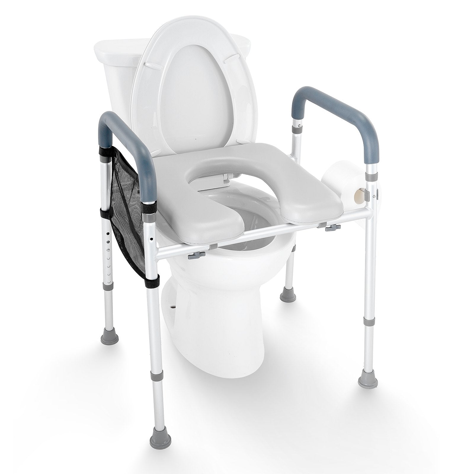 Raised Toilet Seat, 7-Position Height Adjustment 655-805 Mm, 158.7 kg Weight Capacity, with Comfort Padded Aluminum Frame, Universal Toilet Seat Riser, for Elderly, Handicap, Pregnant, Medical