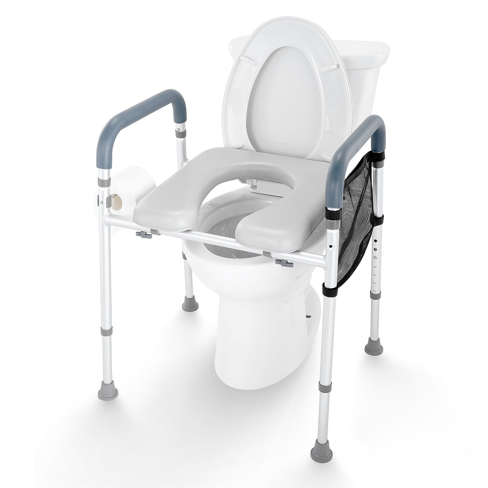 Raised Toilet Seat, 7-Position Height Adjustment 655-805 Mm, 158.7 kg Weight Capacity, with Comfort Padded Aluminum Frame, Universal Toilet Seat Riser, for Elderly, Handicap, Pregnant, Medical