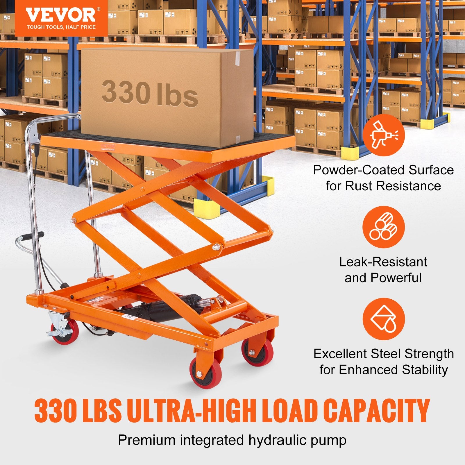 Hydraulic Lift Table Cart, 330lbs Capacity 50