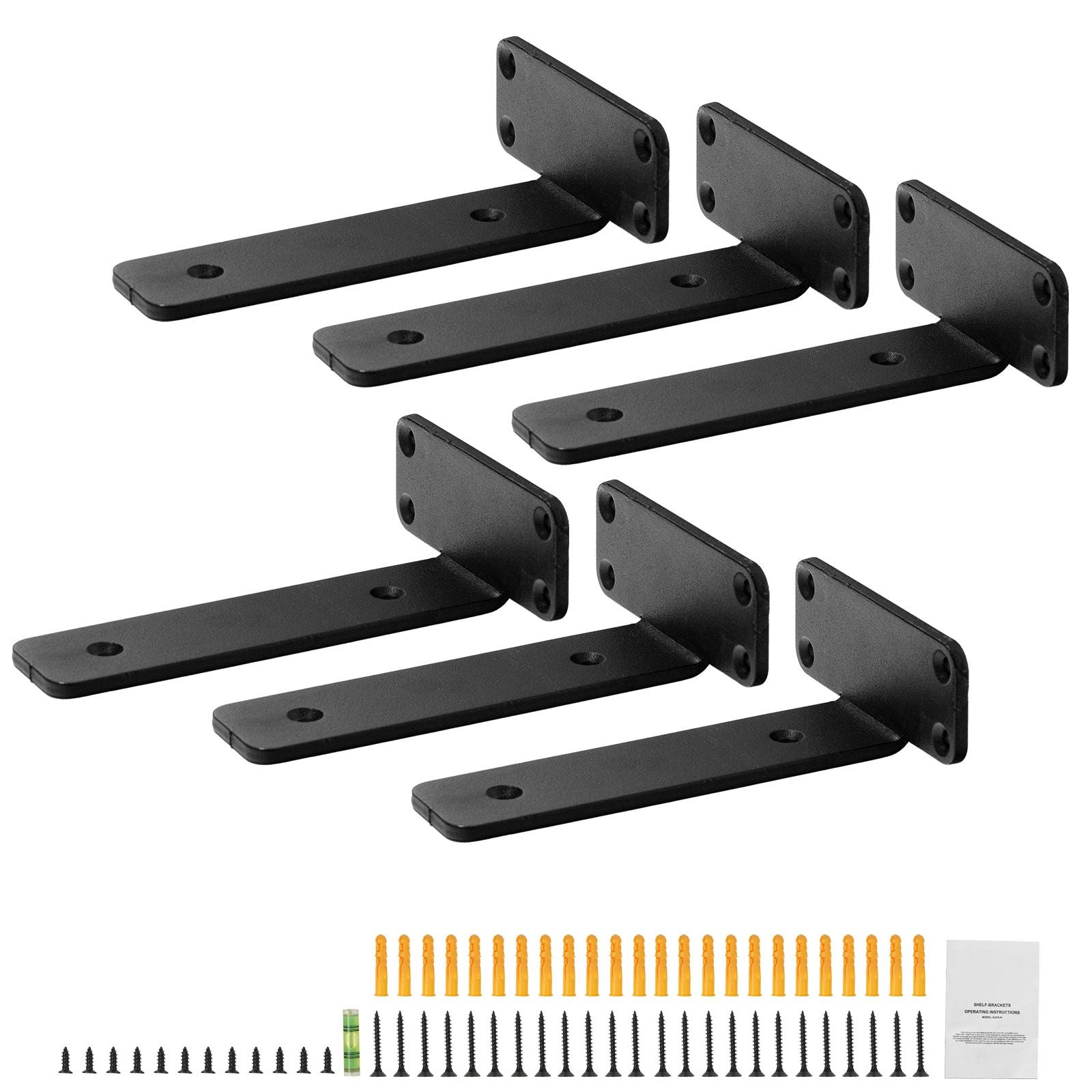 6PCS Heavy Duty Floating Shelf Brackets 16cm Black Steel Wall Mount