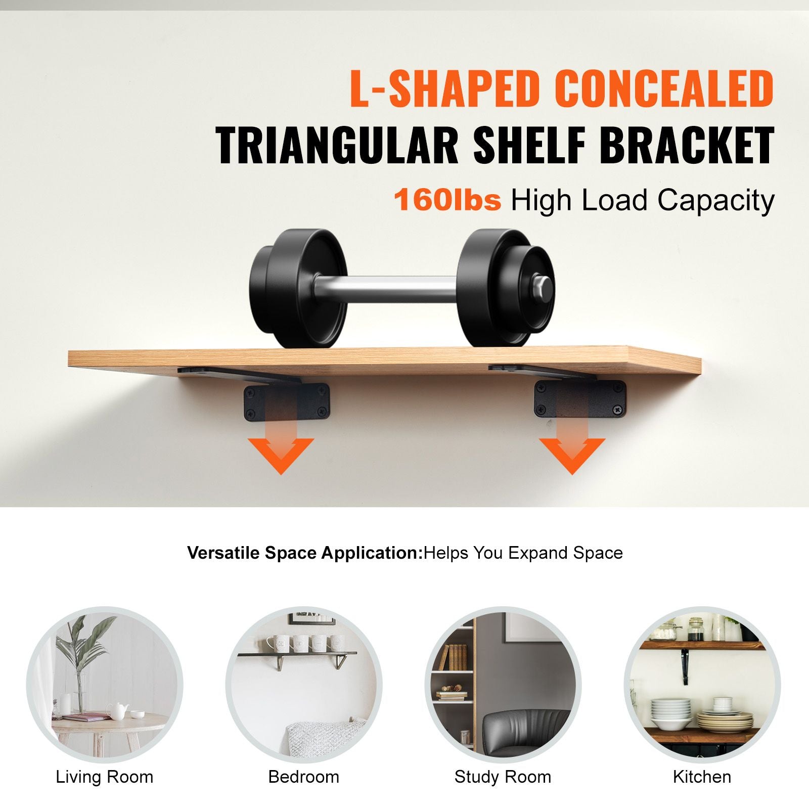 6PCS Heavy Duty Floating Shelf Brackets 16cm Black Steel Wall Mount