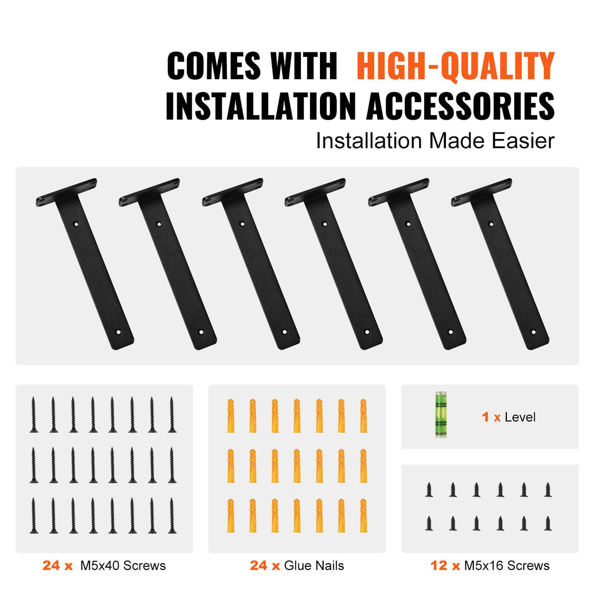 6PCS Heavy Duty Floating Shelf Brackets 16cm Black Steel Wall Mount