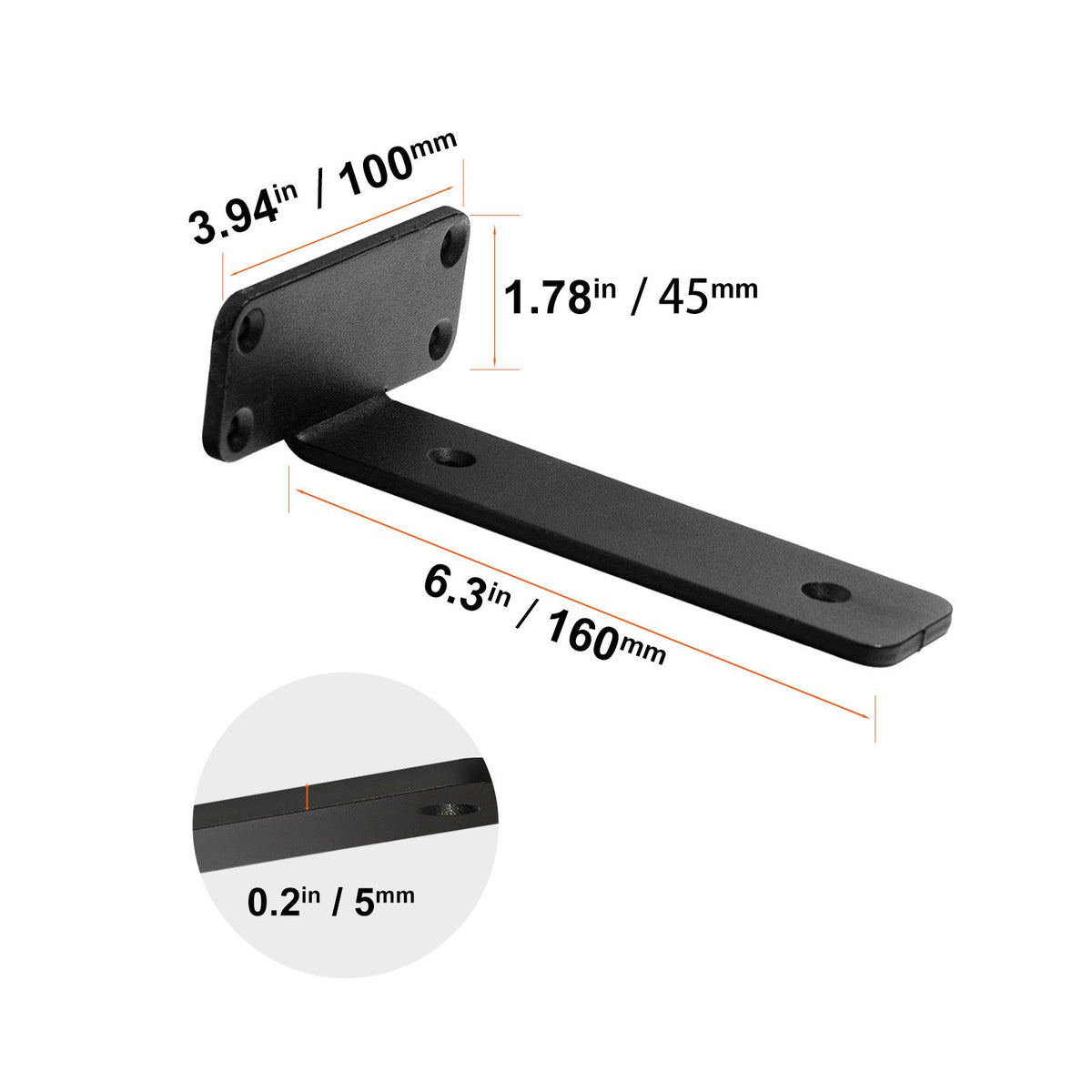 6PCS Heavy Duty Floating Shelf Brackets 16cm Black Steel Wall Mount