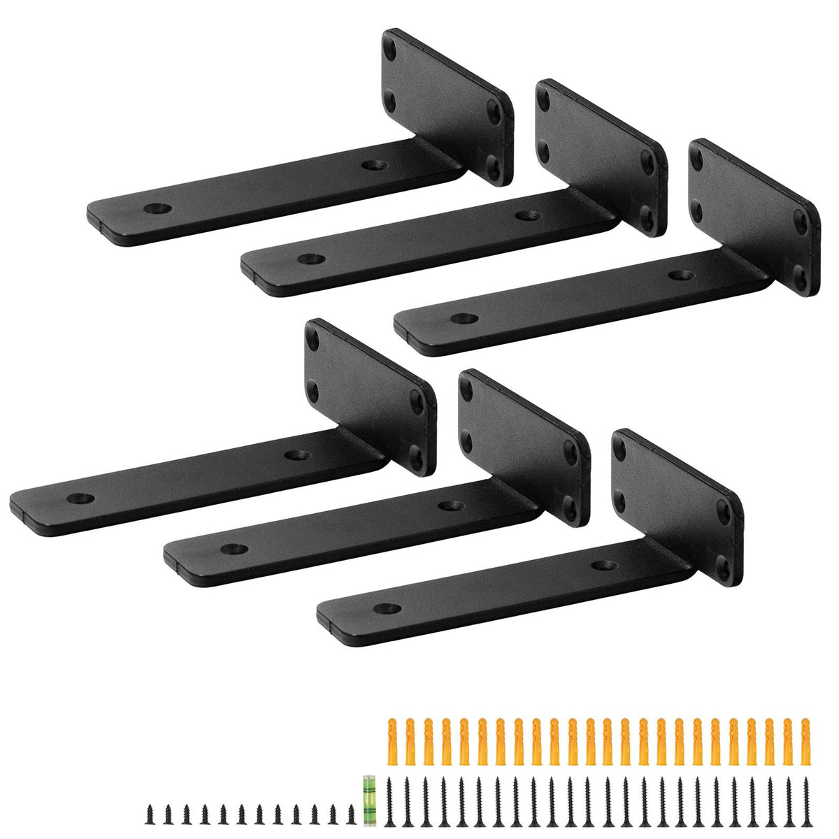 6PCS Heavy Duty Floating Shelf Brackets 16cm Black Steel Wall Mount