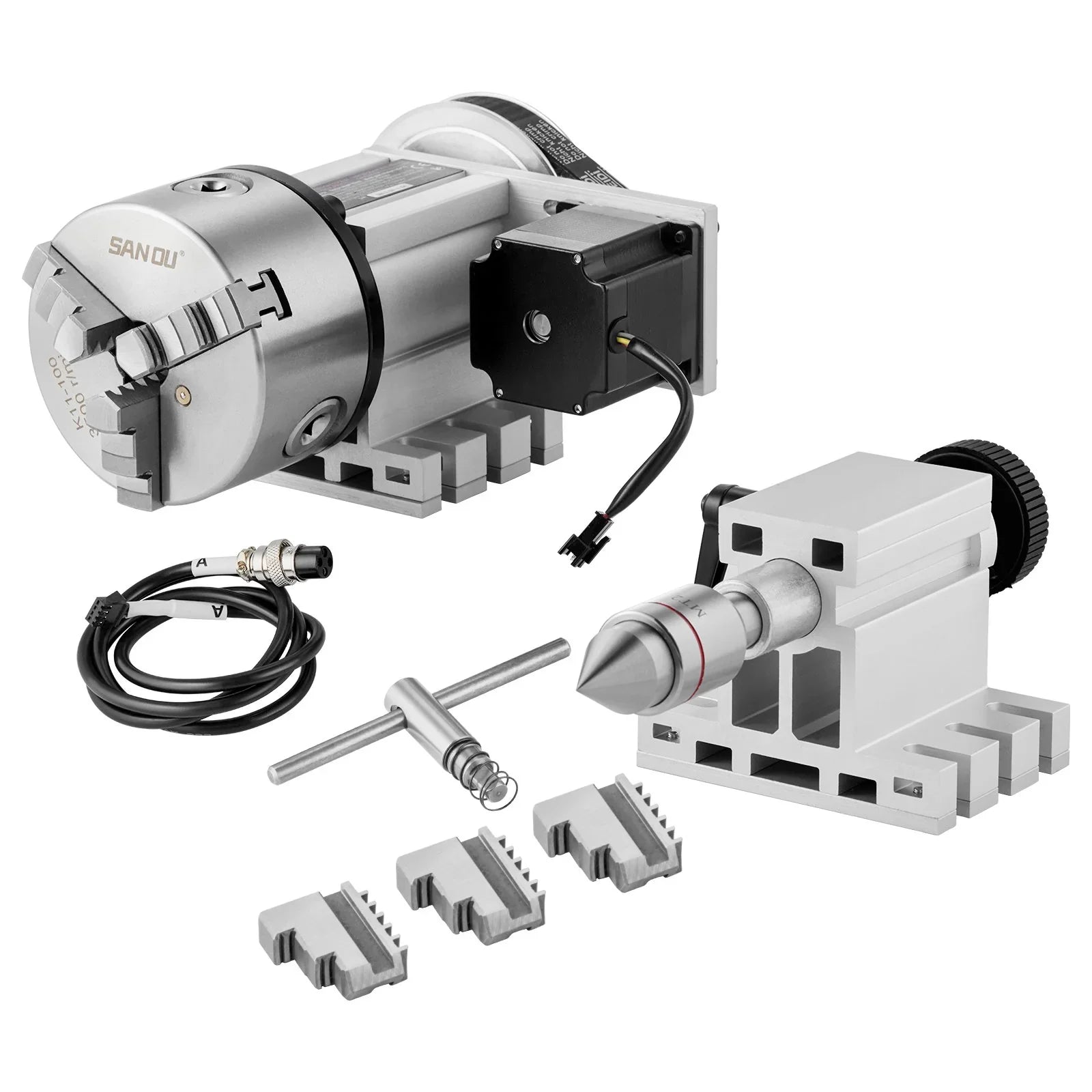 Dividing Head, K11-100mm 3-Jaw Chuck, CNC Router Milling Machine Rotational Axis 4th Axis A Axis Indexing Head, 65 mm Center Height MT2 Tailstock 6:1 Gear Ratio, Universal for Engraving