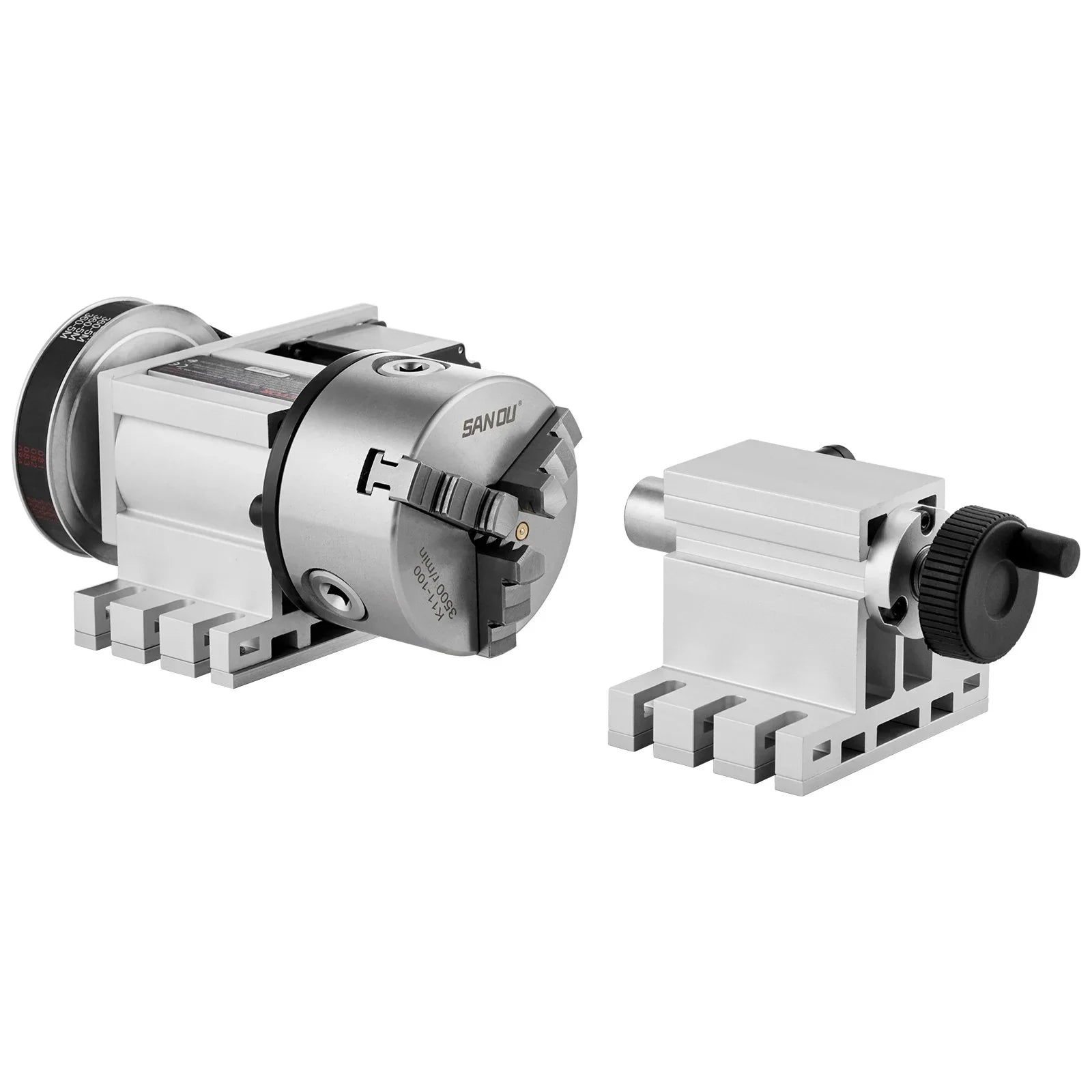 Dividing Head, K11-100mm 3-Jaw Chuck, CNC Router Milling Machine Rotational Axis 4th Axis A Axis Indexing Head, 65 mm Center Height MT2 Tailstock 6:1 Gear Ratio, Universal for Engraving