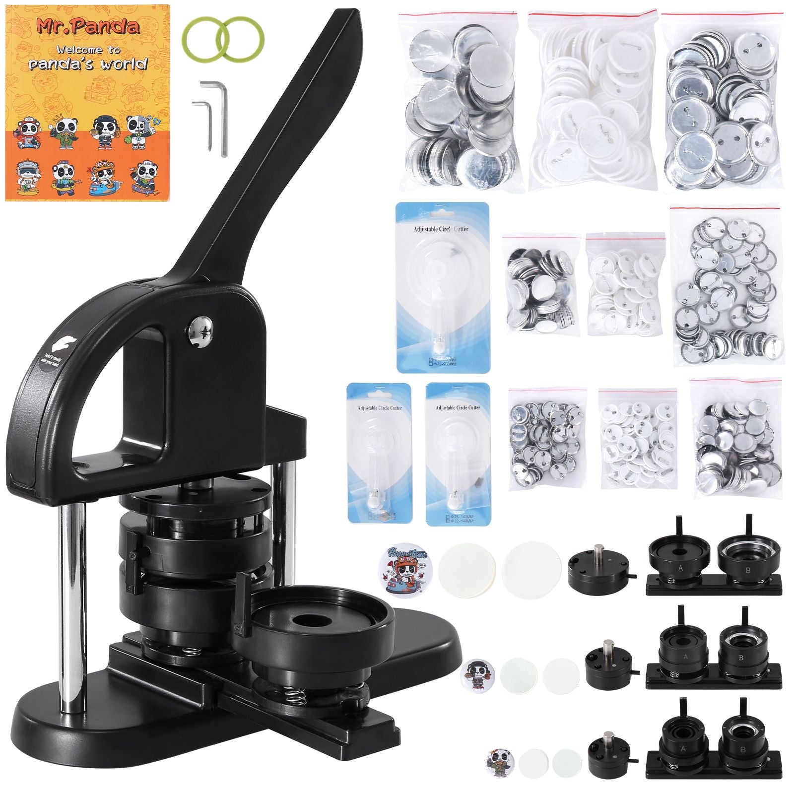 3-in-1 Button Maker Machine 25/32/58mm Badge Press Kit 300pcs Supplies