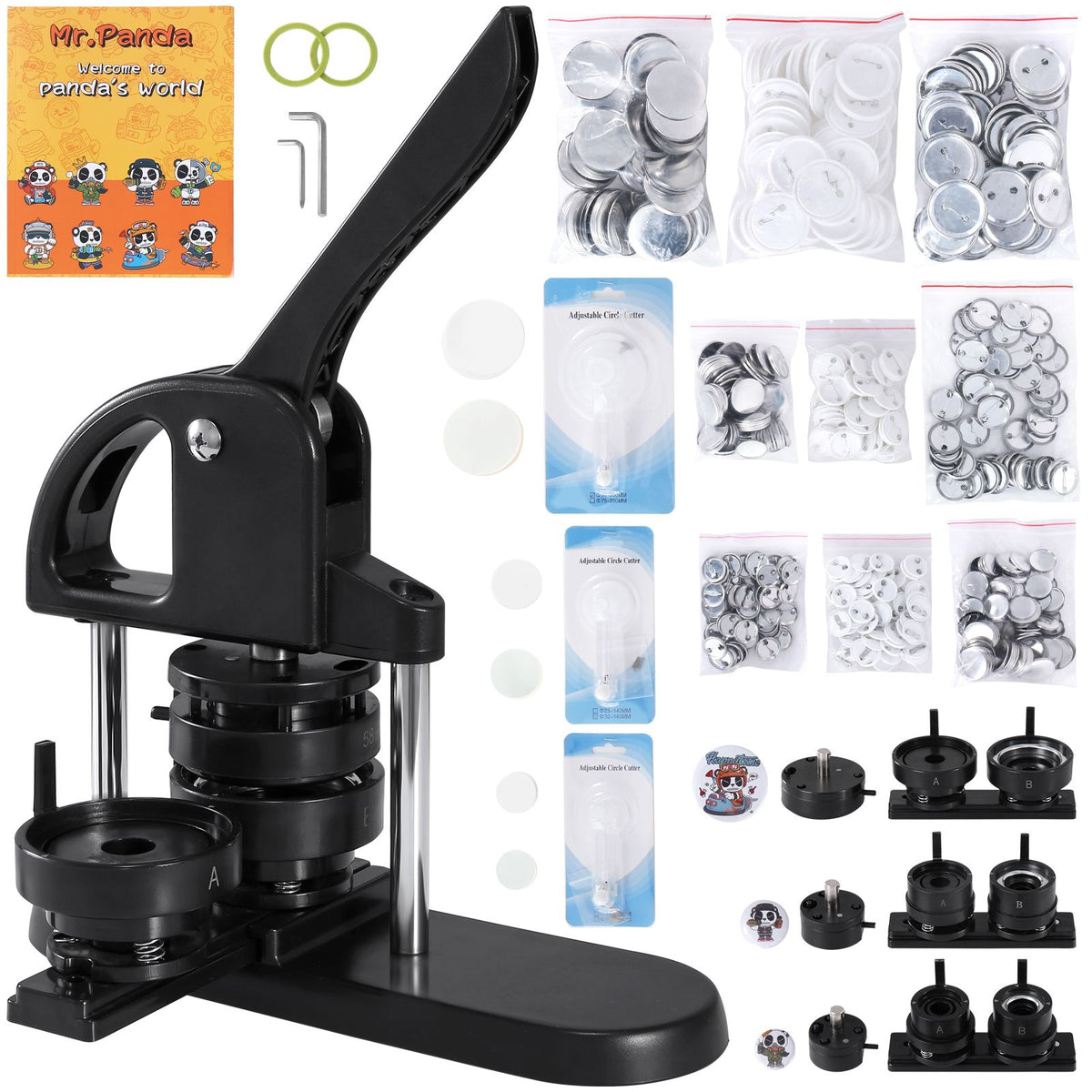 3-in-1 Button Maker Machine 25/32/58mm Badge Press Kit 300pcs Supplies